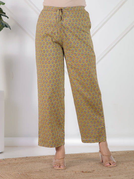 Soft Cotton Floral Green Tapered Trousers