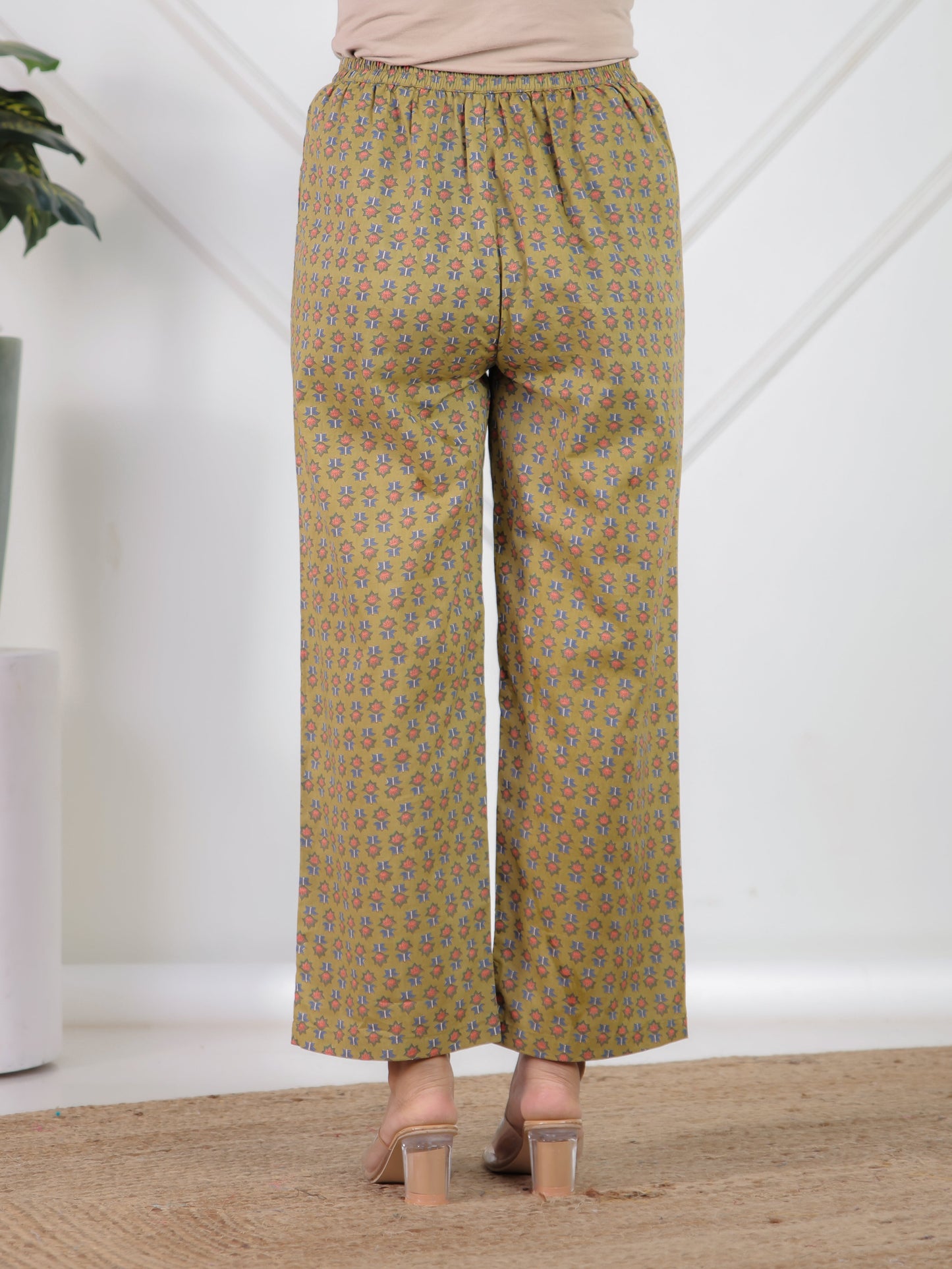 Soft Cotton Floral Green Tapered Trousers