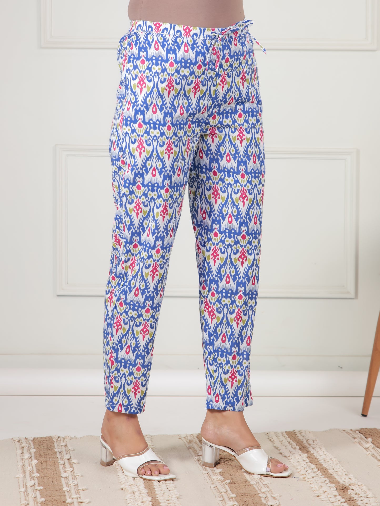 Soft Cotton Ikat Blue Tapered Trousers
