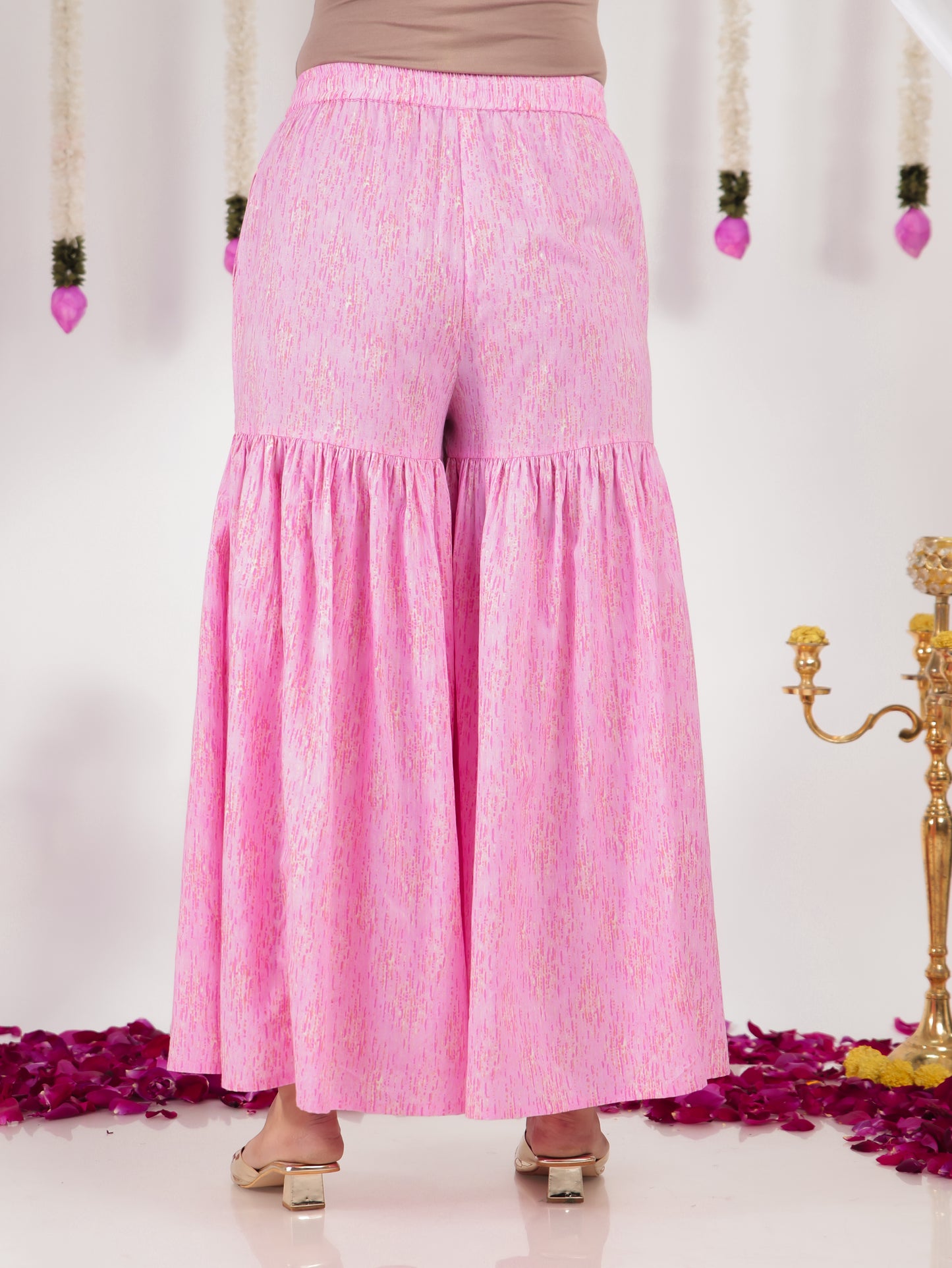 Soft Cotton Abstract Pink Sharara