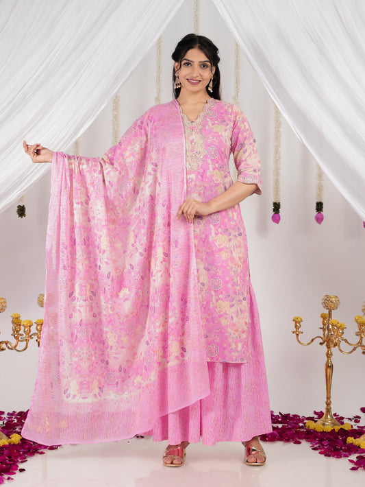 Cotton Voile Floral Pink Dupatta