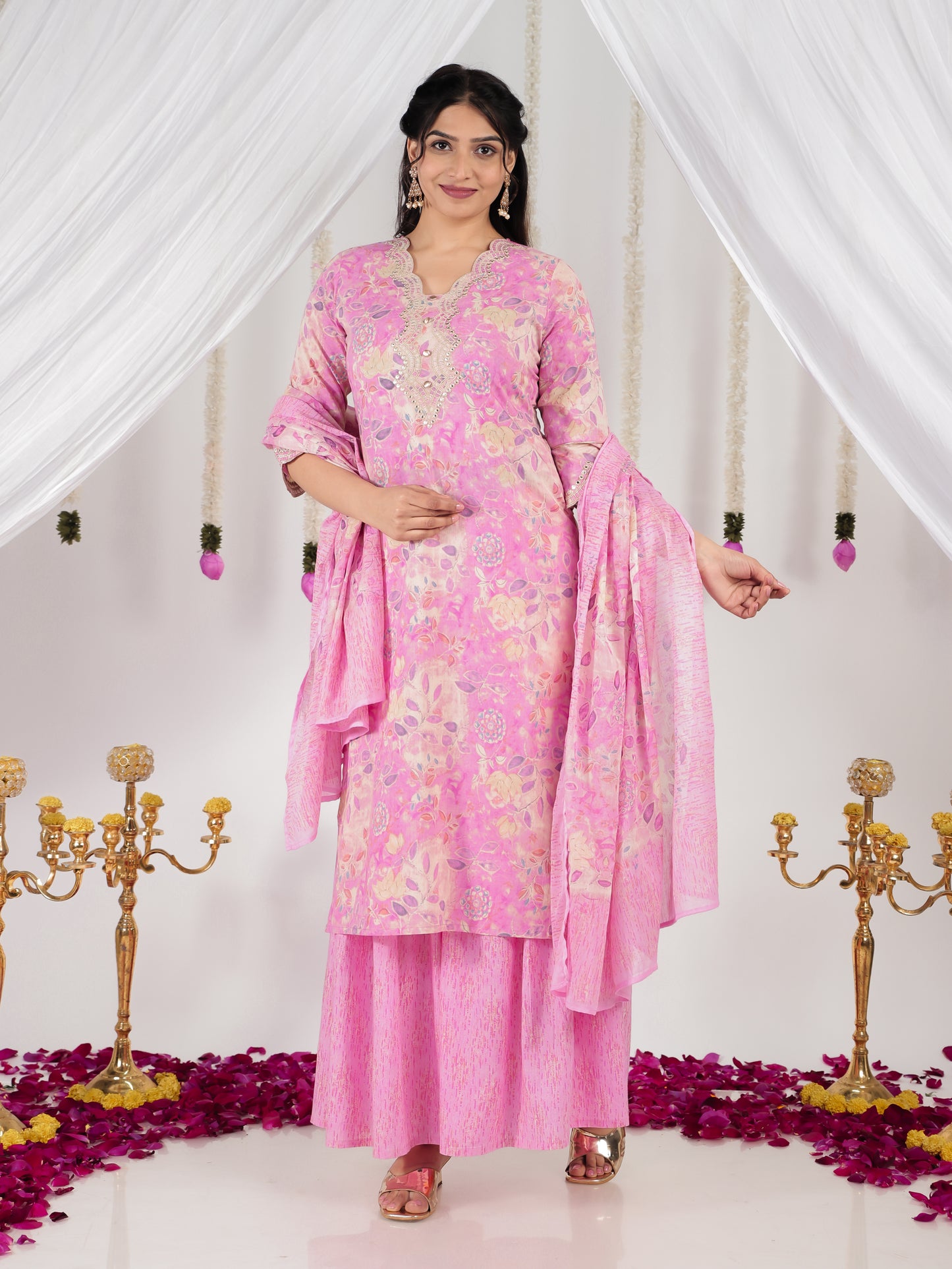 Cotton Voile Floral Pink Dupatta