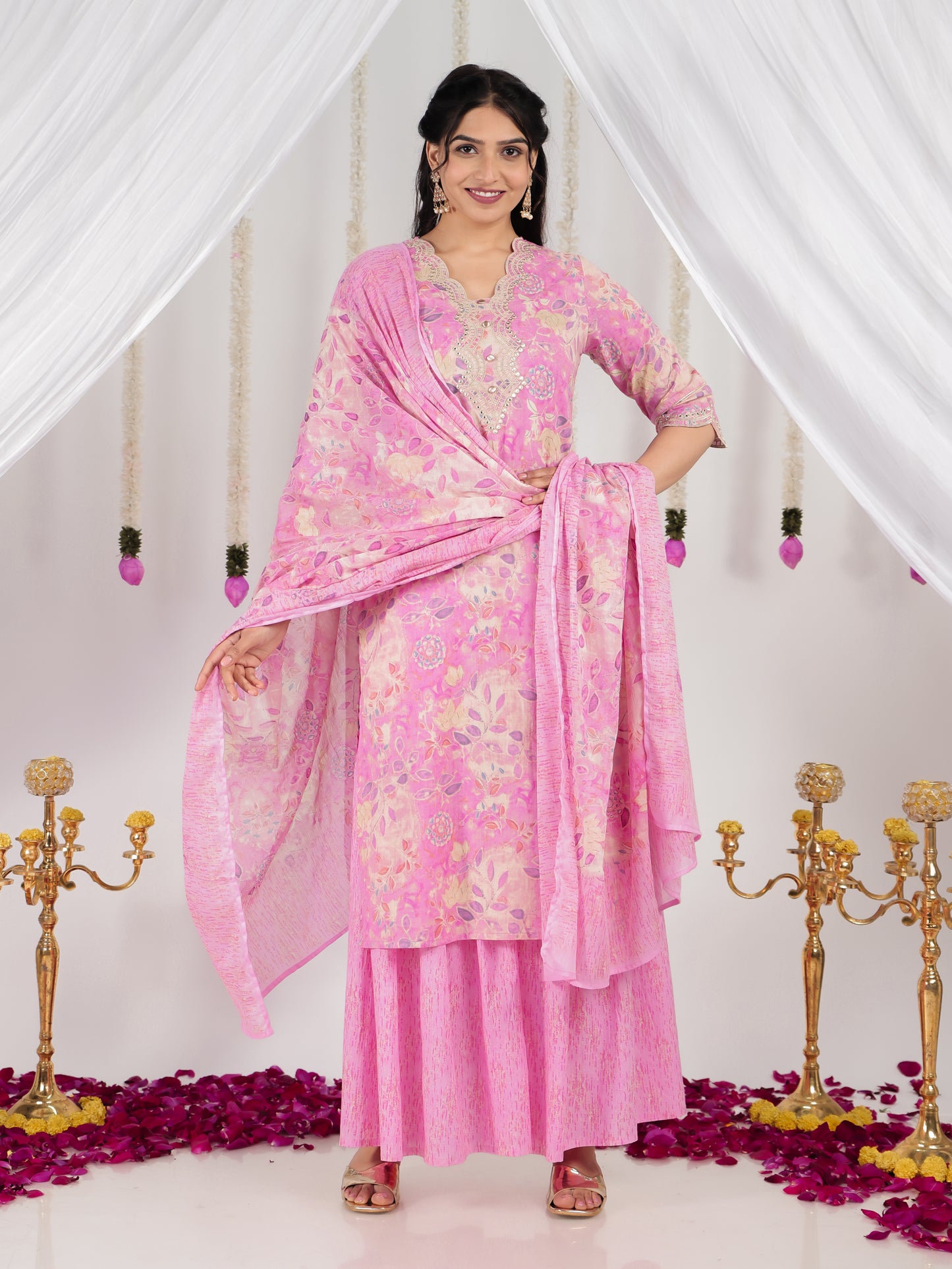 Cotton Voile Floral Pink Dupatta