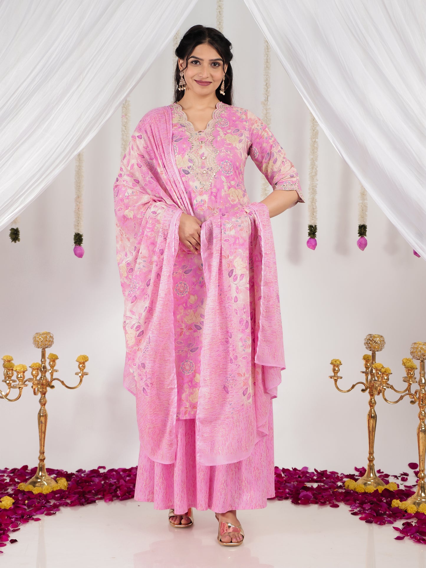 Cotton Voile Floral Pink Dupatta