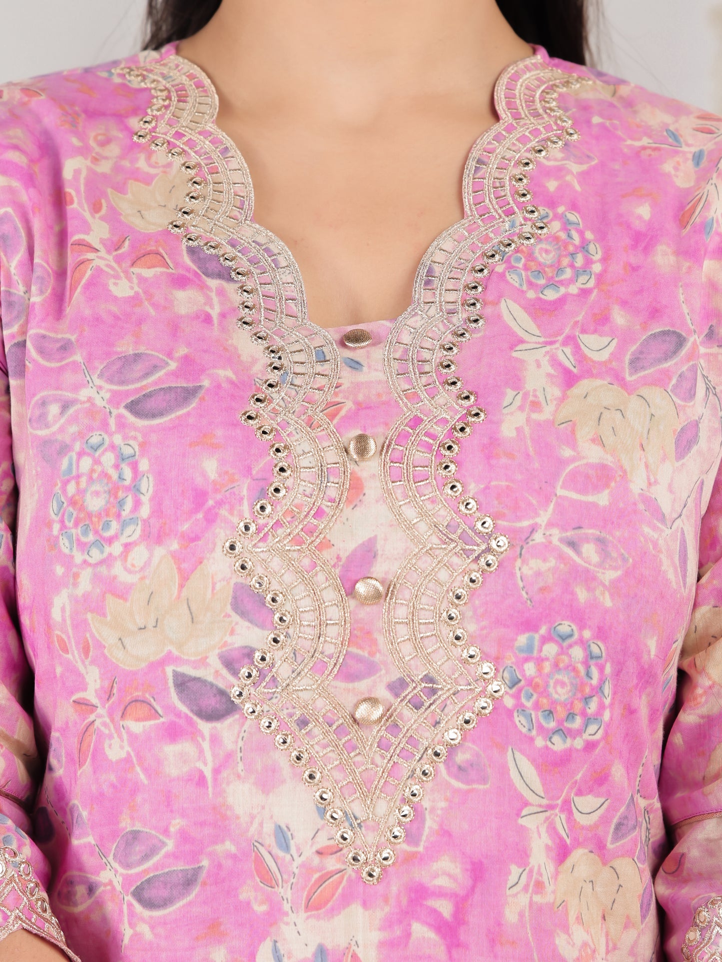 Embroidered Soft Cotton Floral Straight Pink Kurta