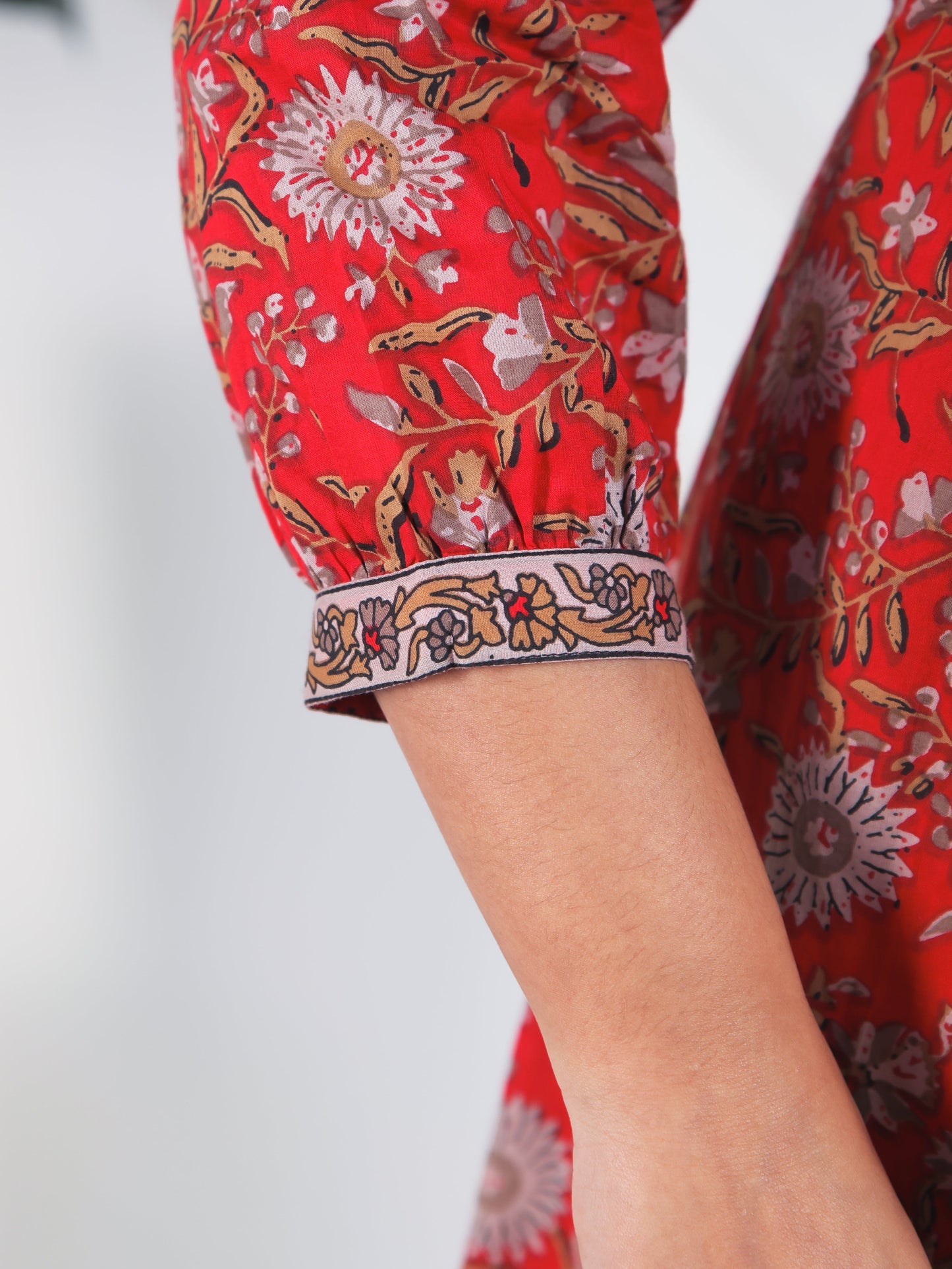 Soft Cotton Floral A-line Red Dress