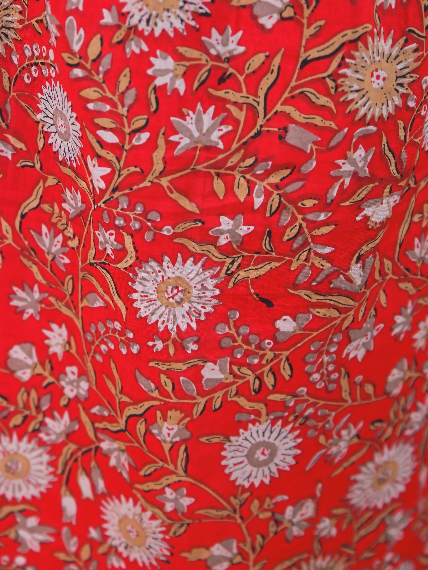 Soft Cotton Floral A-line Red Dress
