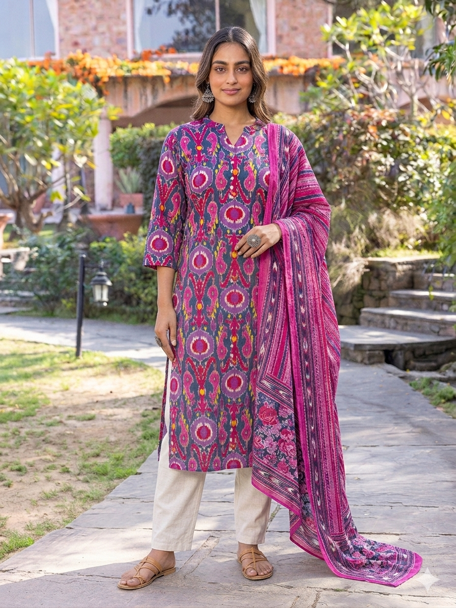 Cotton Voile Striped Purple Dupatta