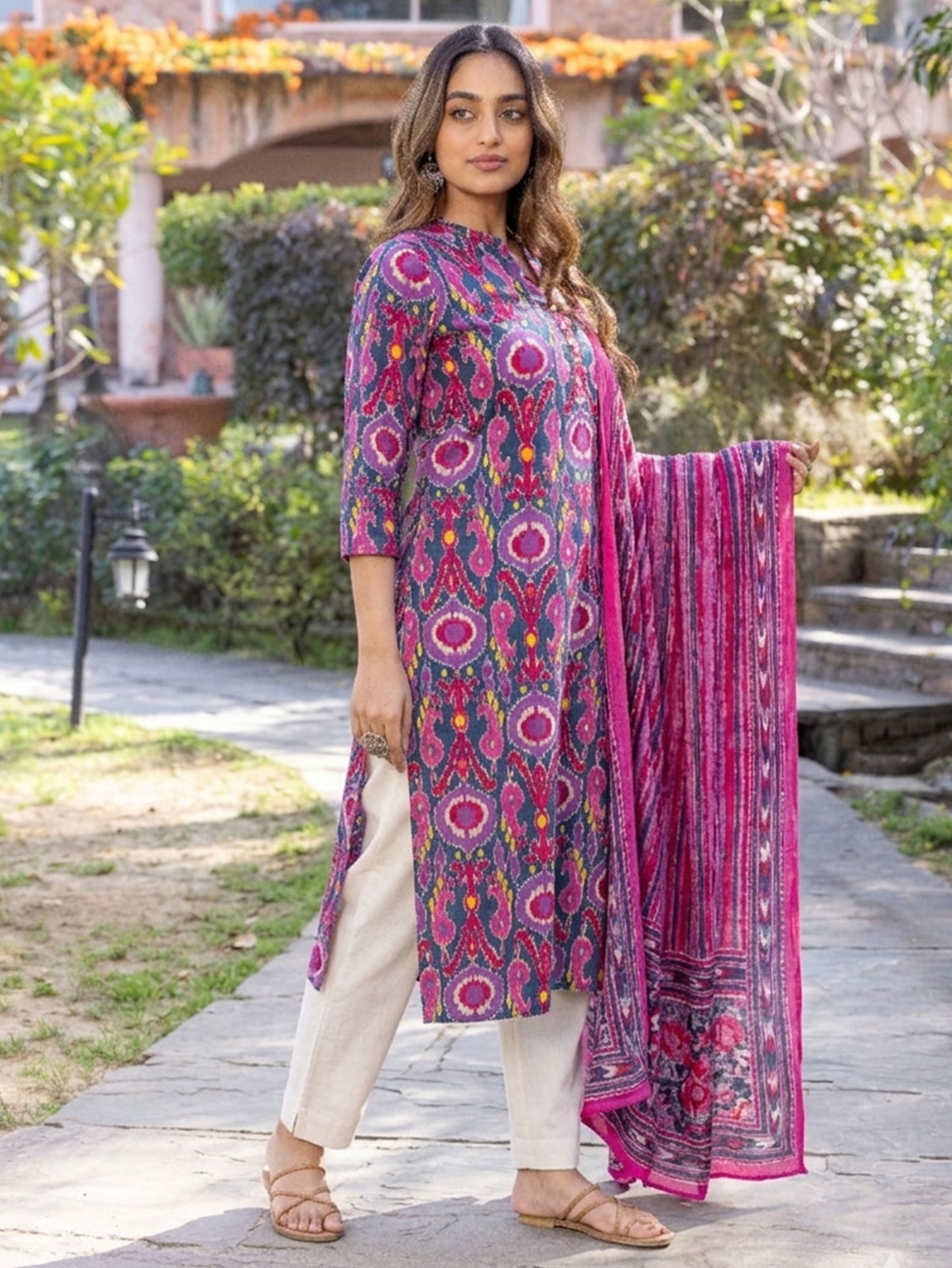 Cotton Voile Striped Purple Dupatta