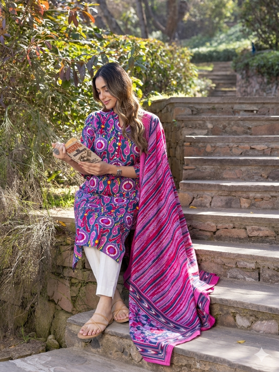 Cotton Voile Striped Purple Dupatta