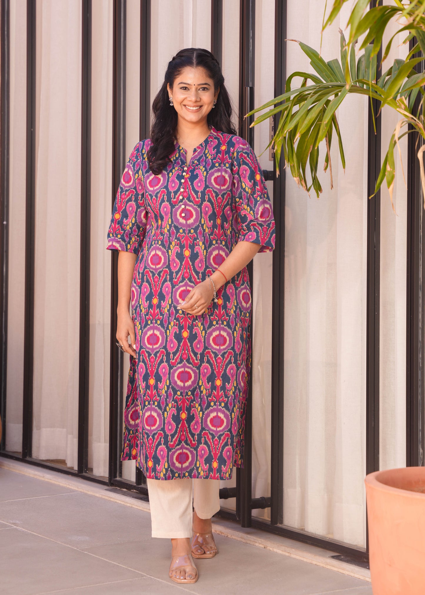 Soft Cotton Ikat Straight Multicolor Kurta