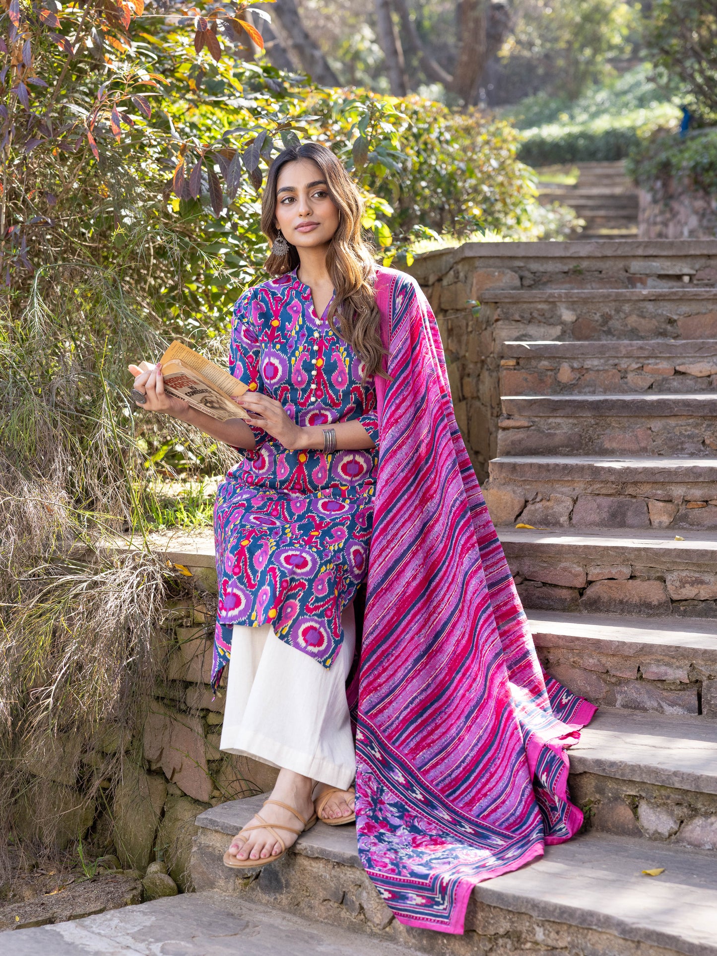 Soft Cotton Ikat Straight Multicolor Kurta