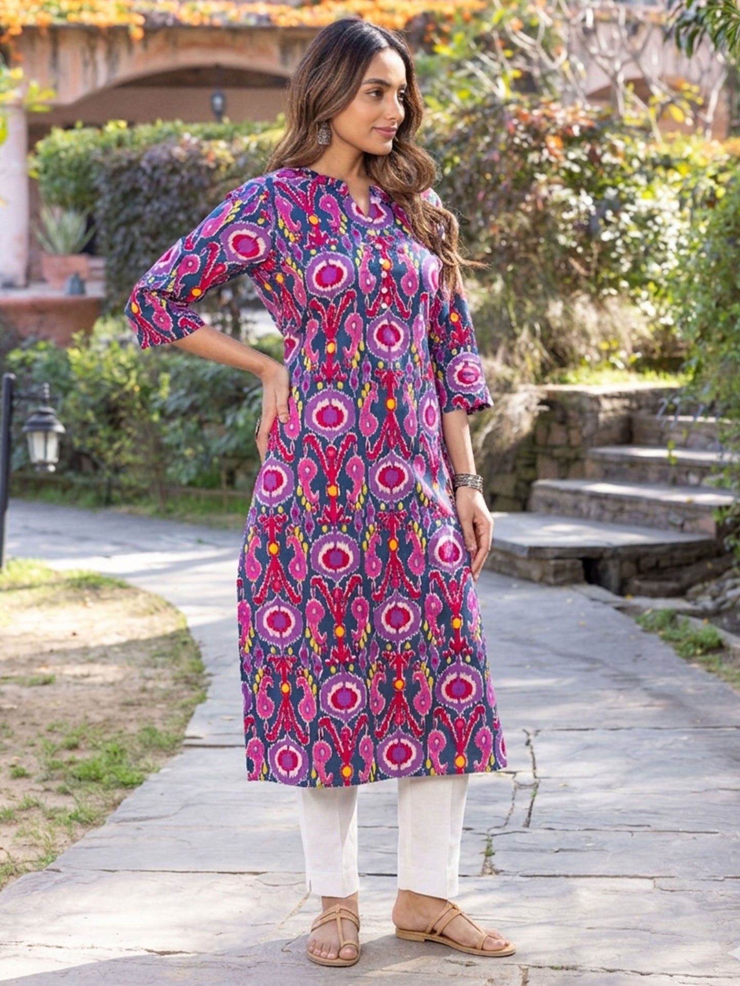 Soft Cotton Ikat Straight Multicolor Kurta