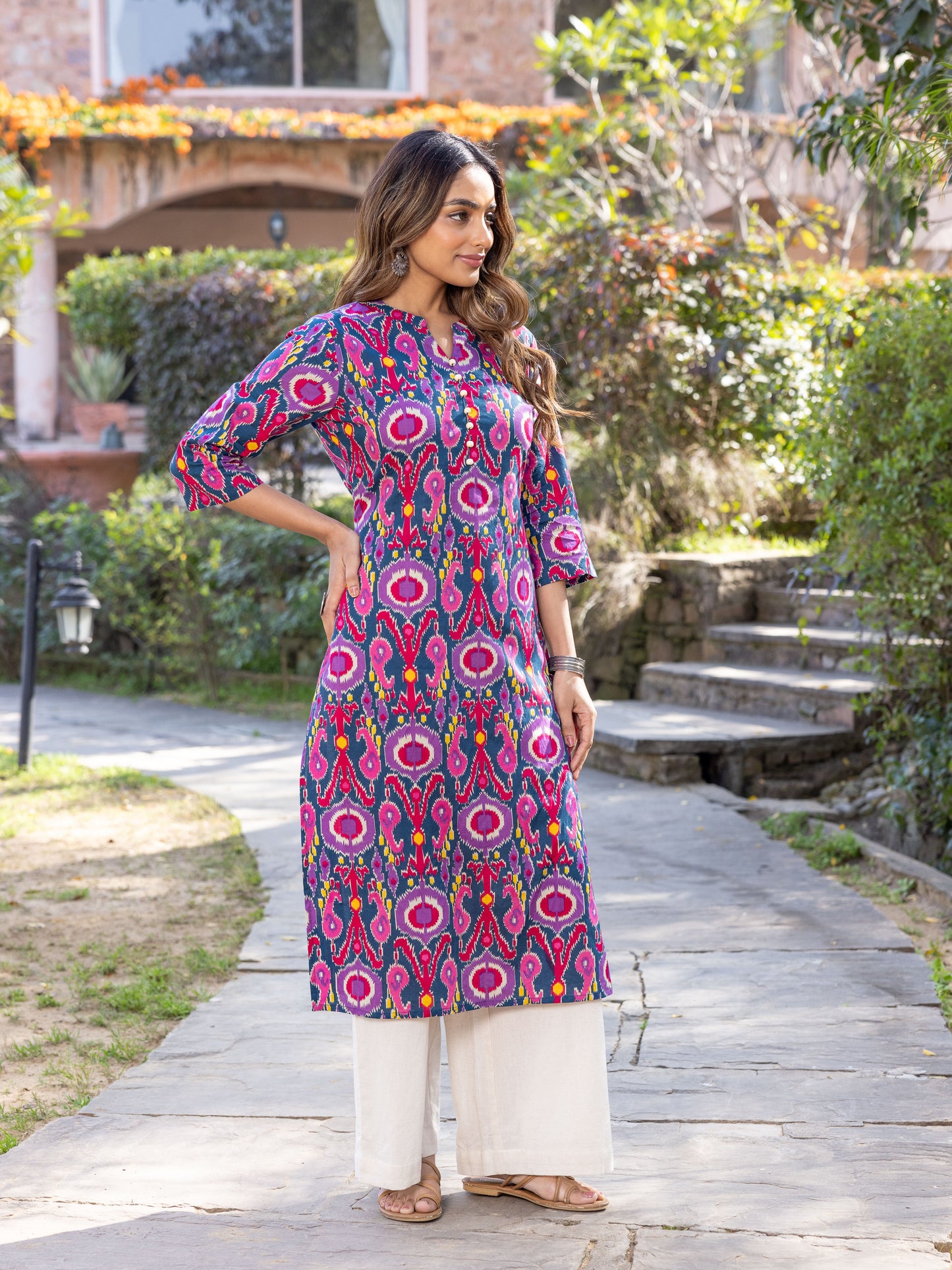 Soft Cotton Ikat Straight Multicolor Kurta