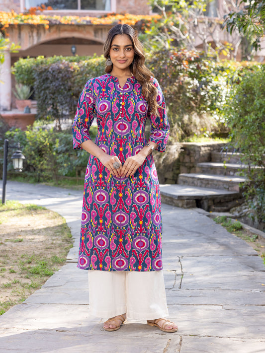 Soft Cotton Ikat Straight Multicolor Kurta
