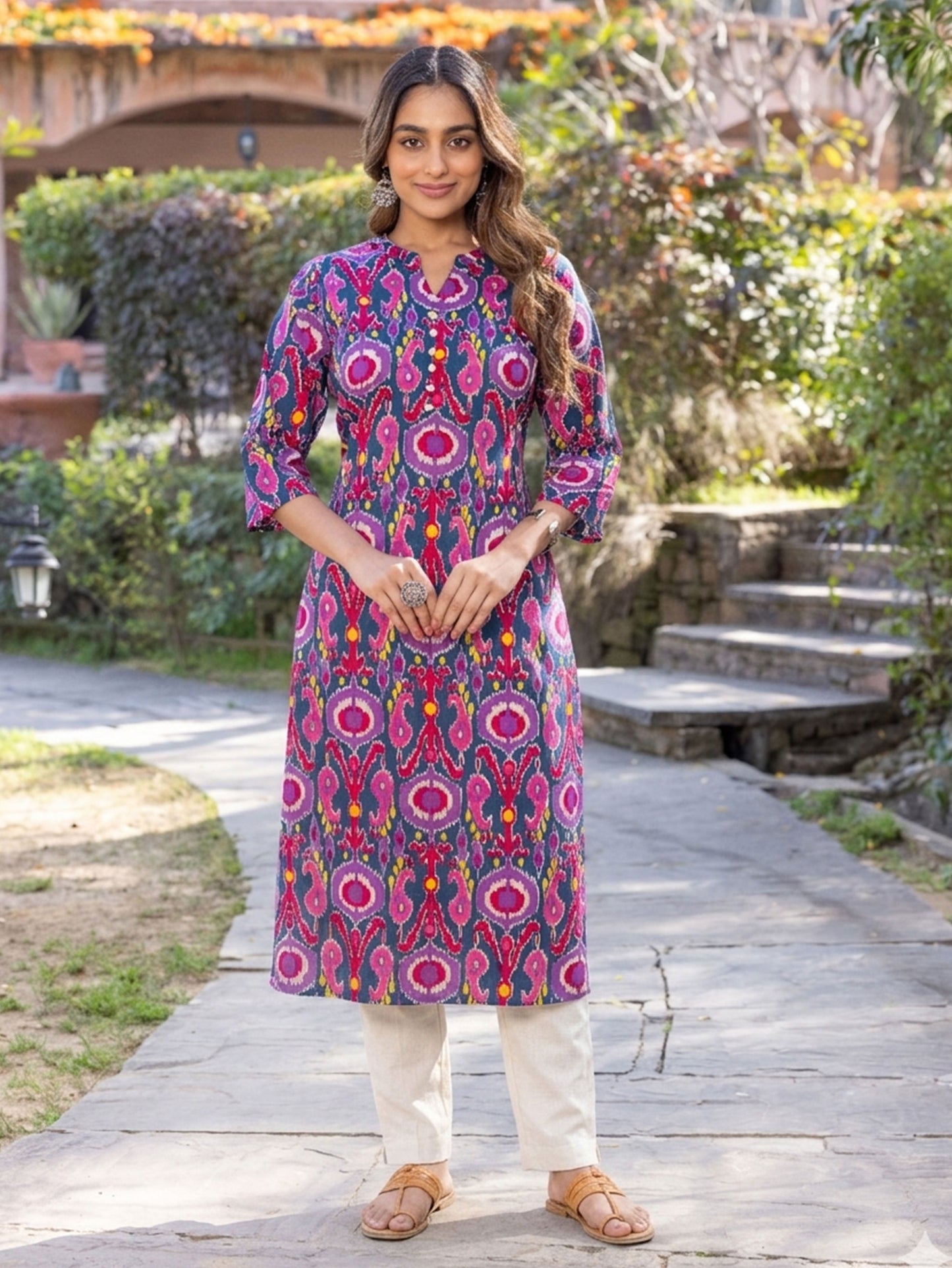 Soft Cotton Ikat Straight Multicolor Kurta