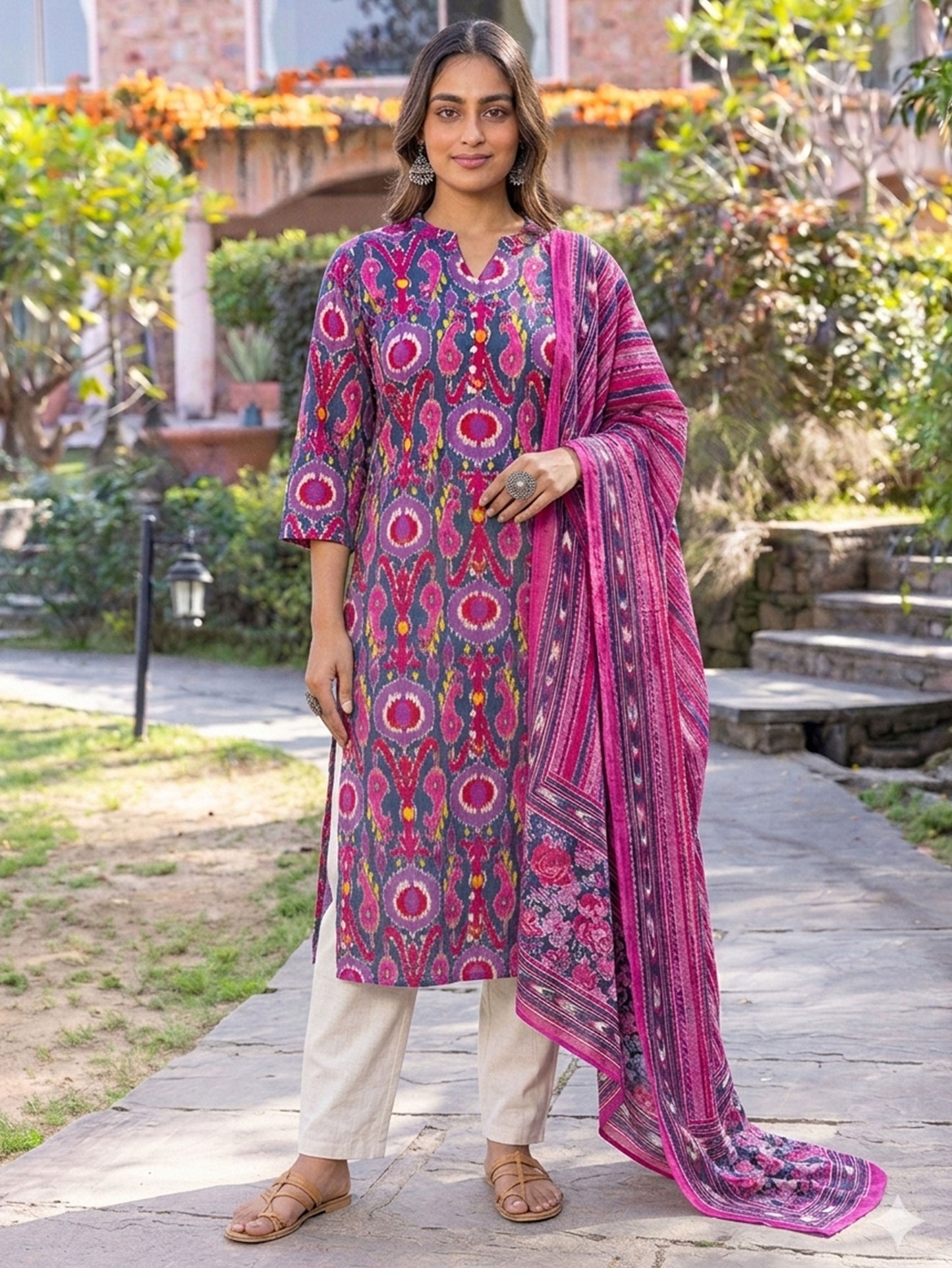 Soft Cotton Ikat Straight Multicolor Kurta