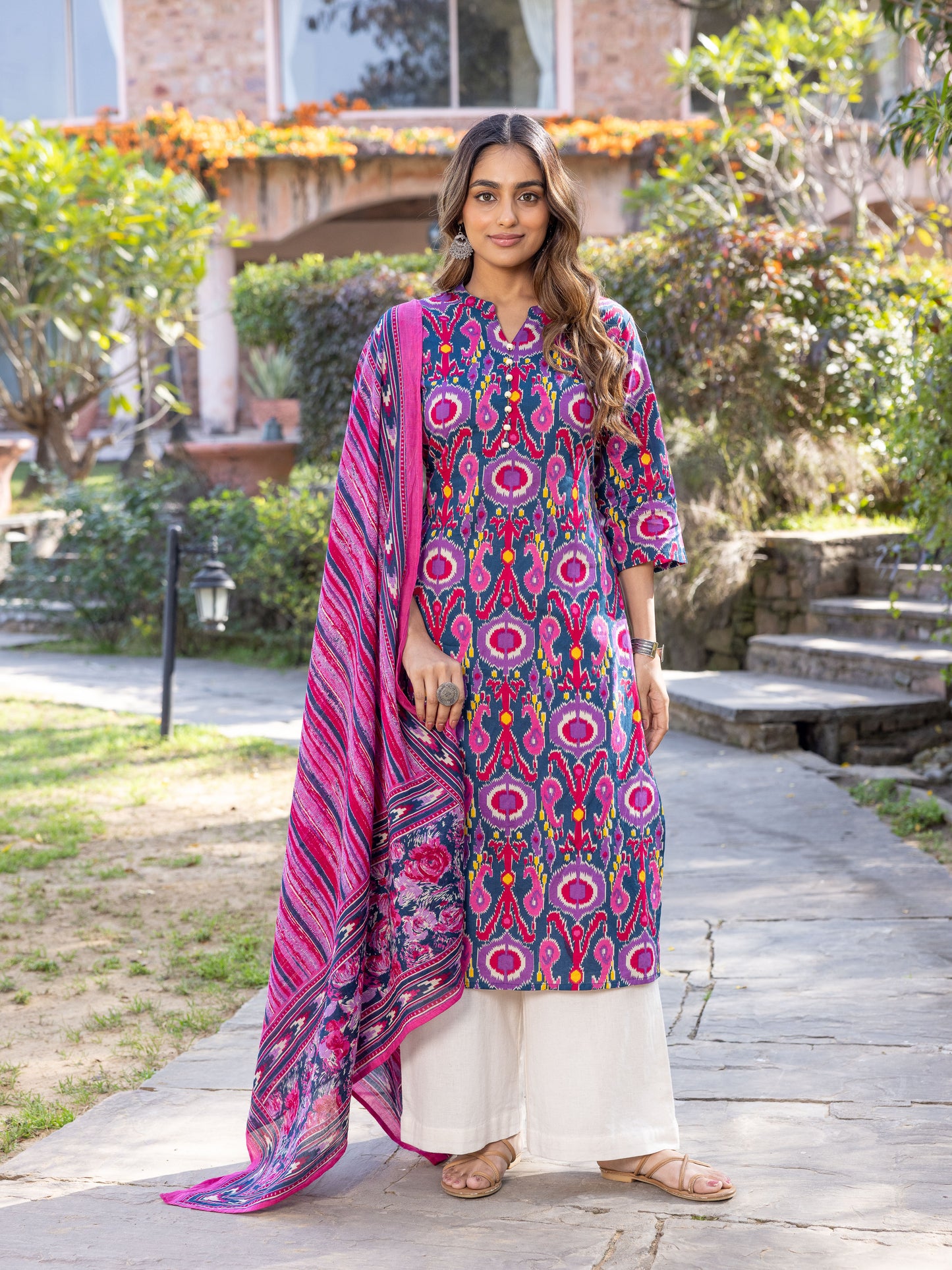 Soft Cotton Ikat Straight Multicolor Kurta
