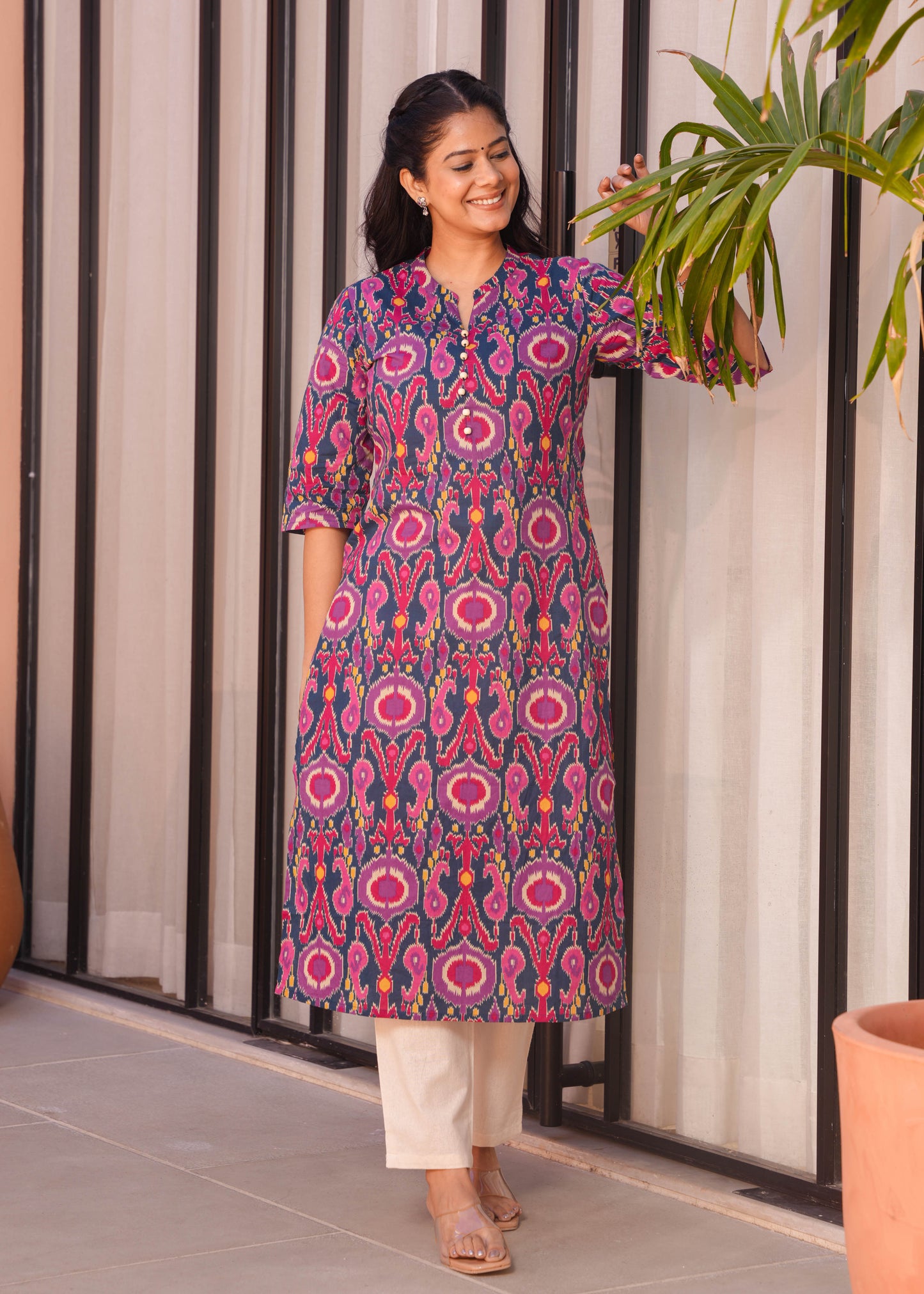 Soft Cotton Ikat Straight Multicolor Kurta