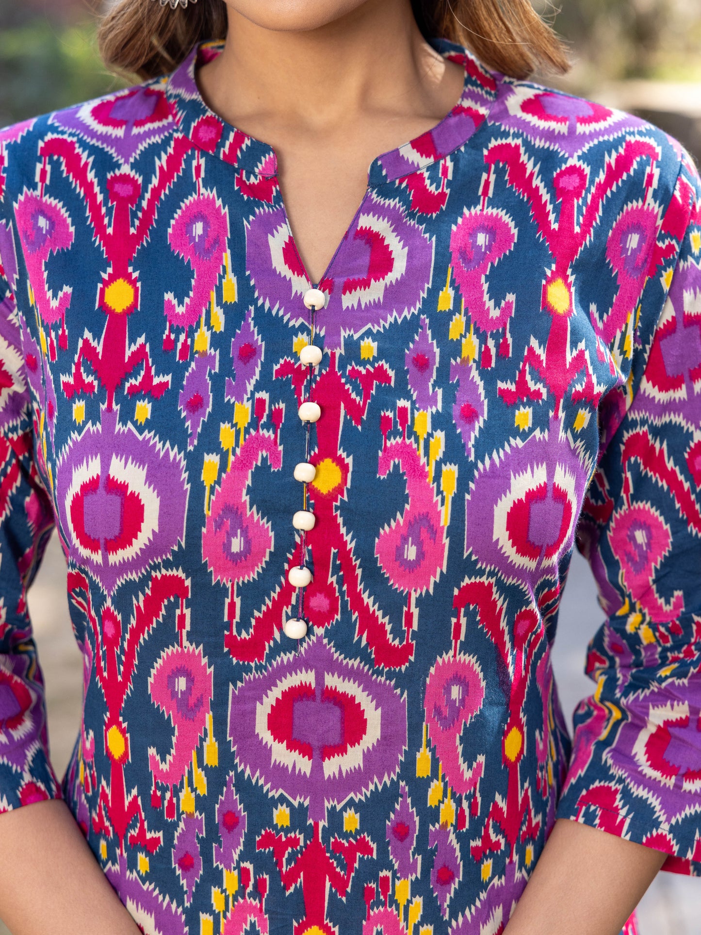 Soft Cotton Ikat Straight Multicolor Kurta