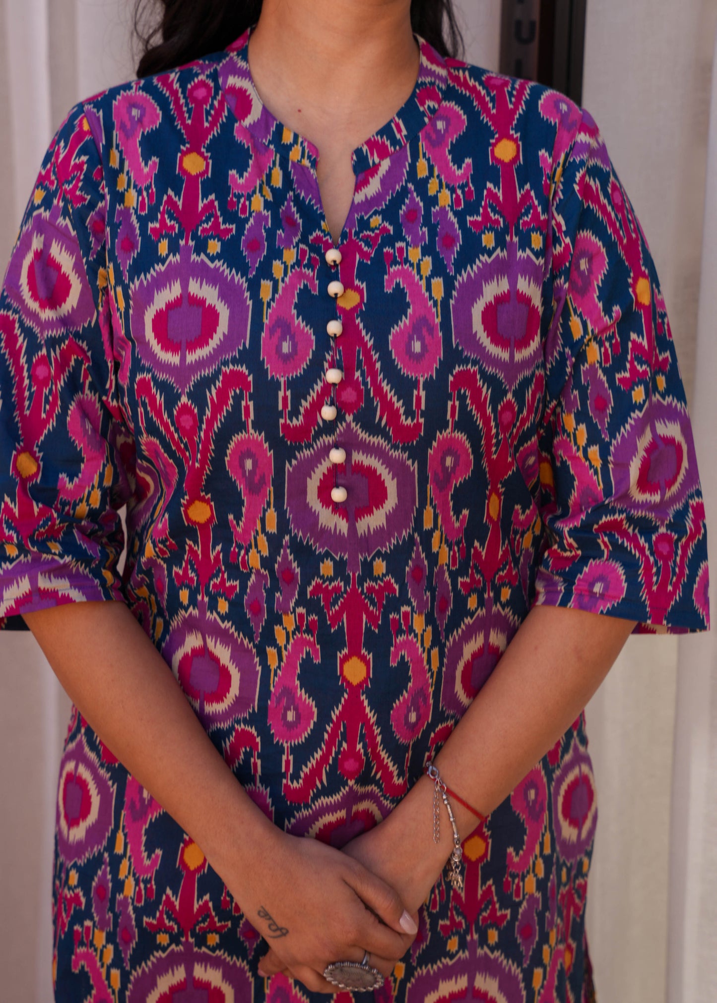 Soft Cotton Ikat Straight Multicolor Kurta