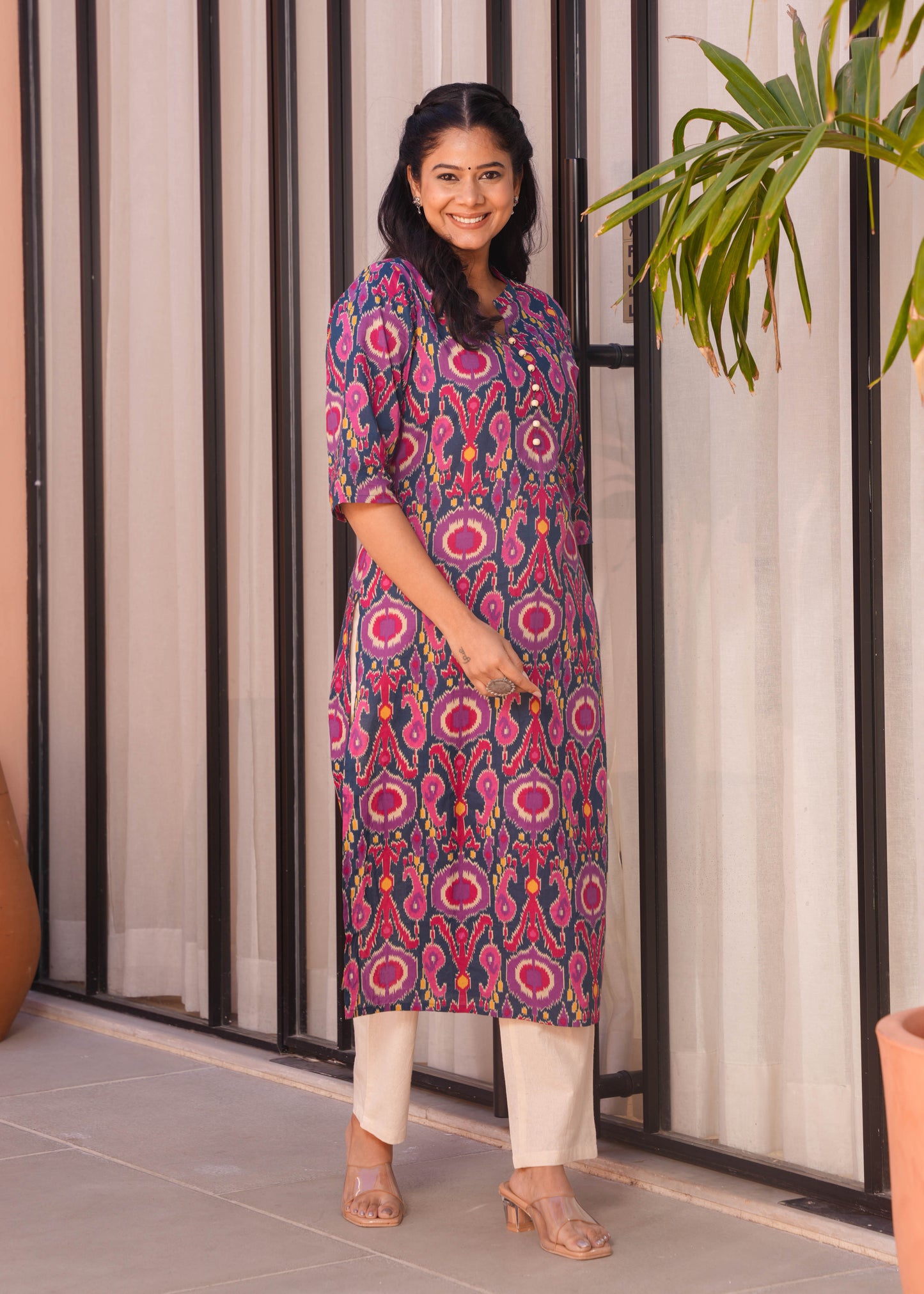 Soft Cotton Ikat Straight Multicolor Kurta