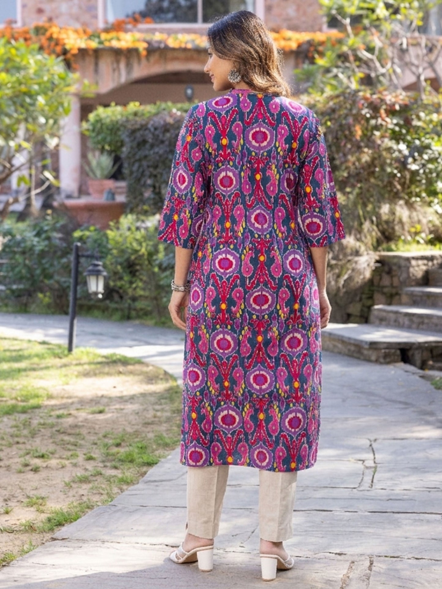 Soft Cotton Ikat Straight Multicolor Kurta
