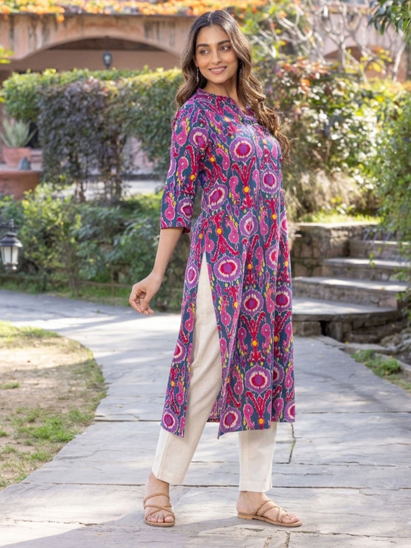 Soft Cotton Ikat Straight Multicolor Kurta