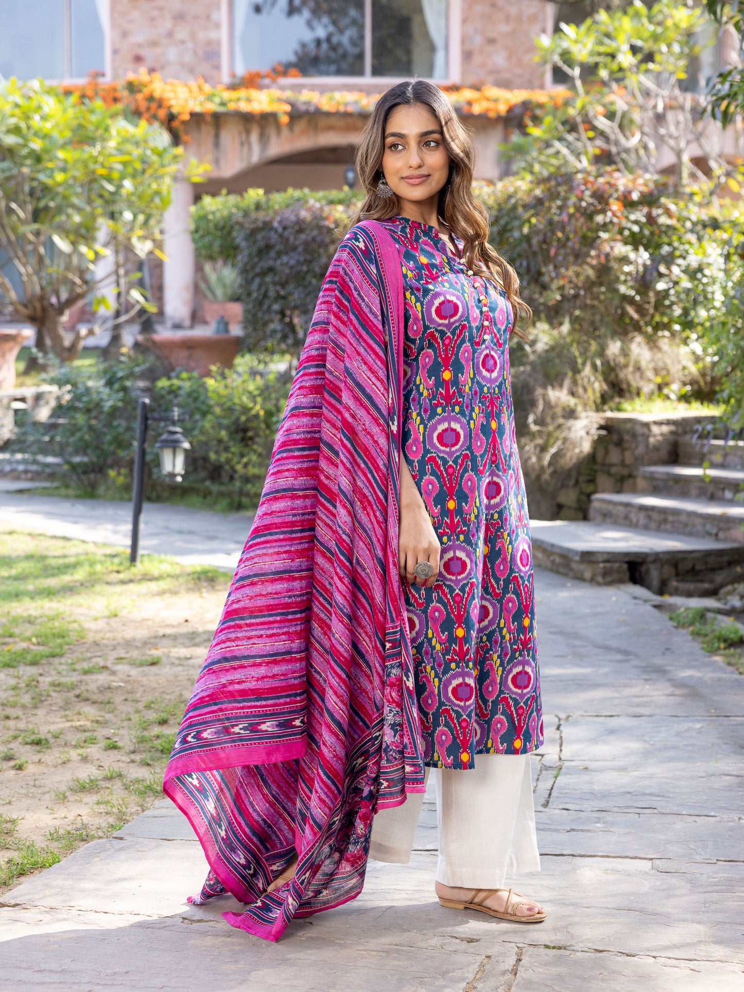 Soft Cotton Ikat Straight Multicolor Kurta