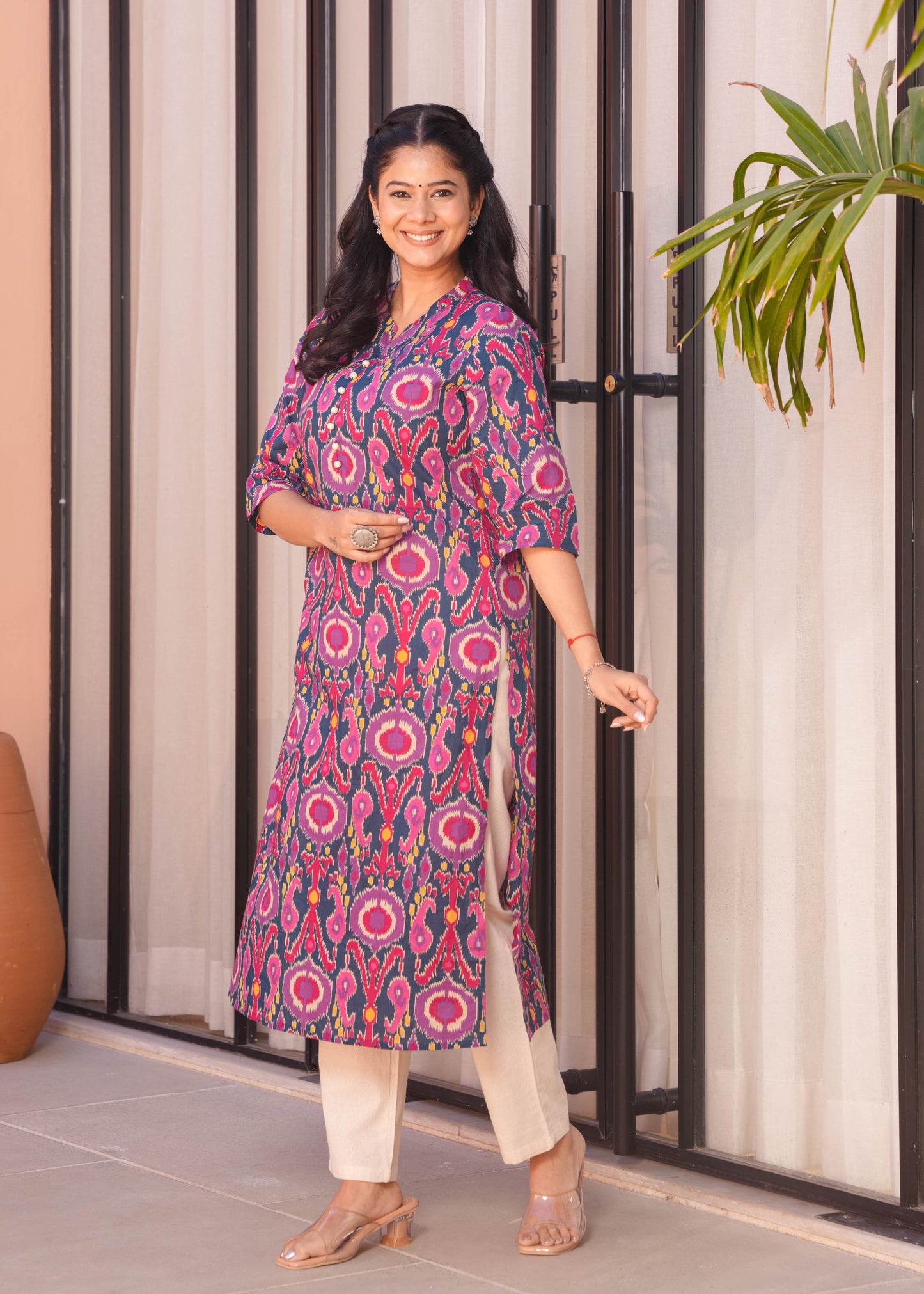 Soft Cotton Ikat Straight Multicolor Kurta