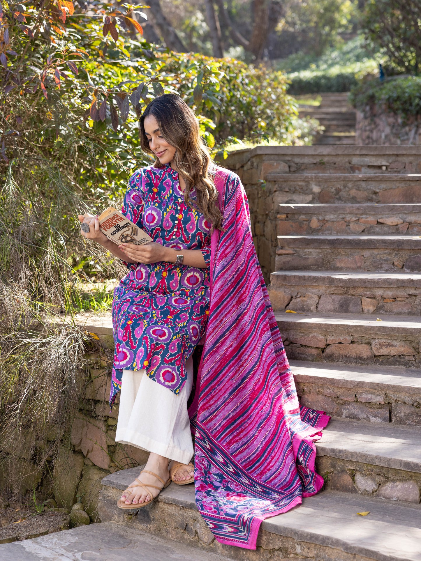 Soft Cotton Ikat Straight Multicolor Kurta