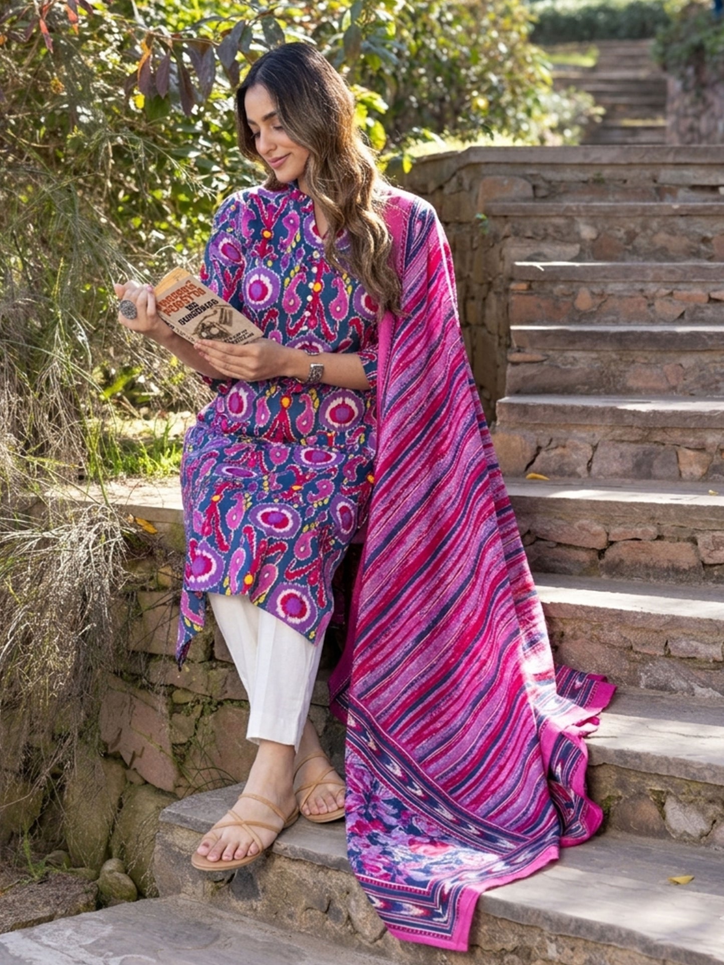 Soft Cotton Ikat Straight Multicolor Kurta