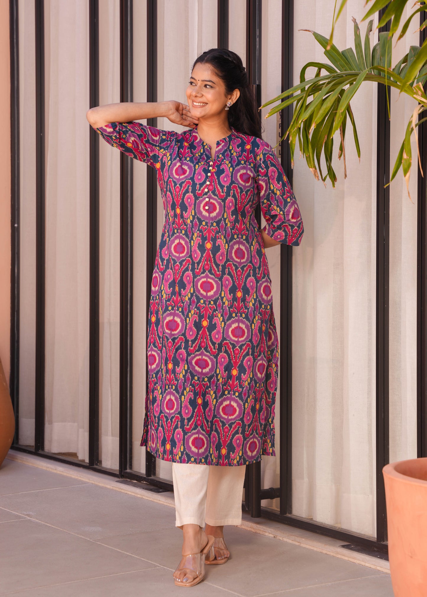 Soft Cotton Ikat Straight Multicolor Kurta