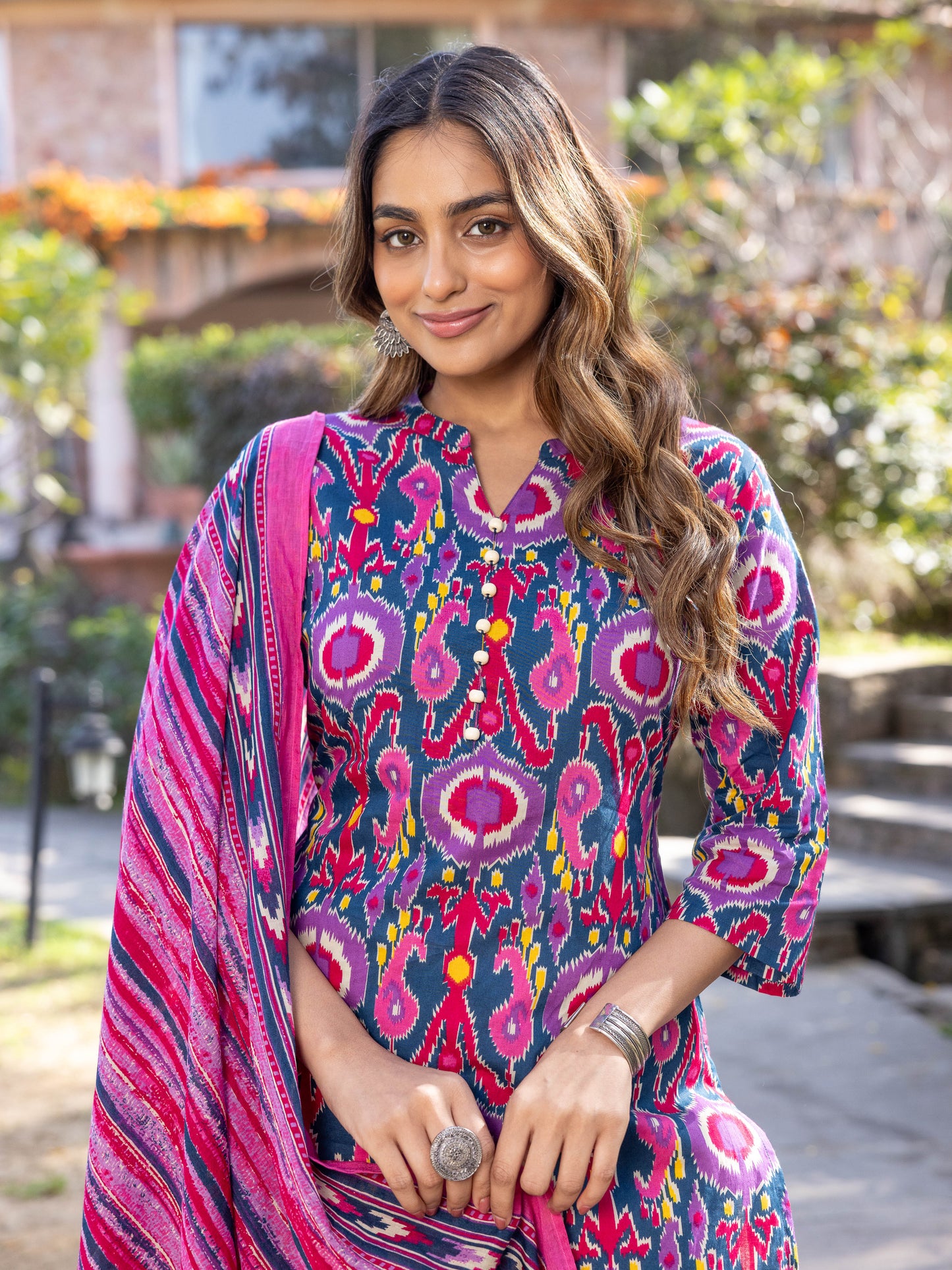 Soft Cotton Ikat Straight Multicolor Kurta