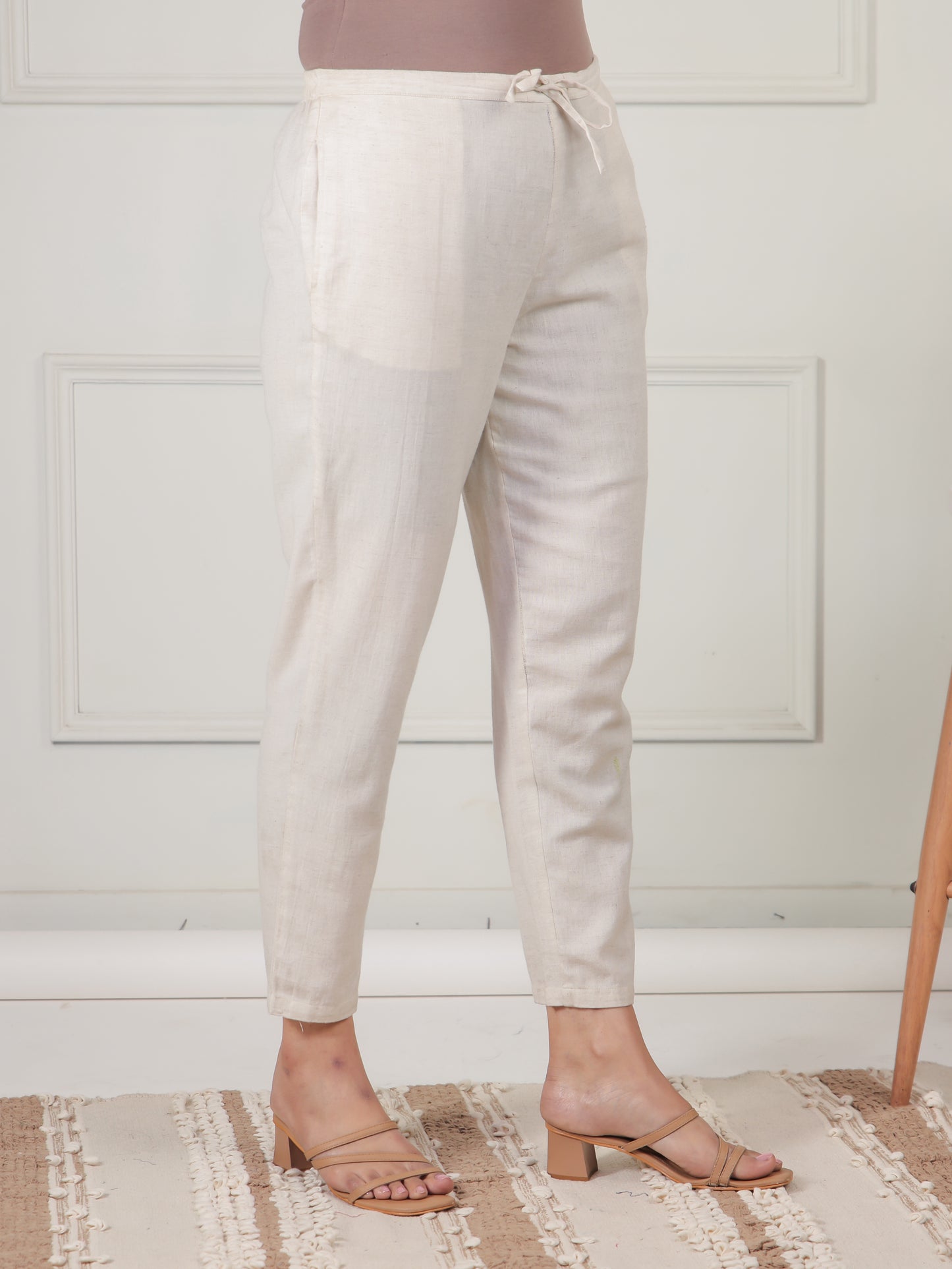 Linen Cotton Floral A-line Baby Pink Kurta