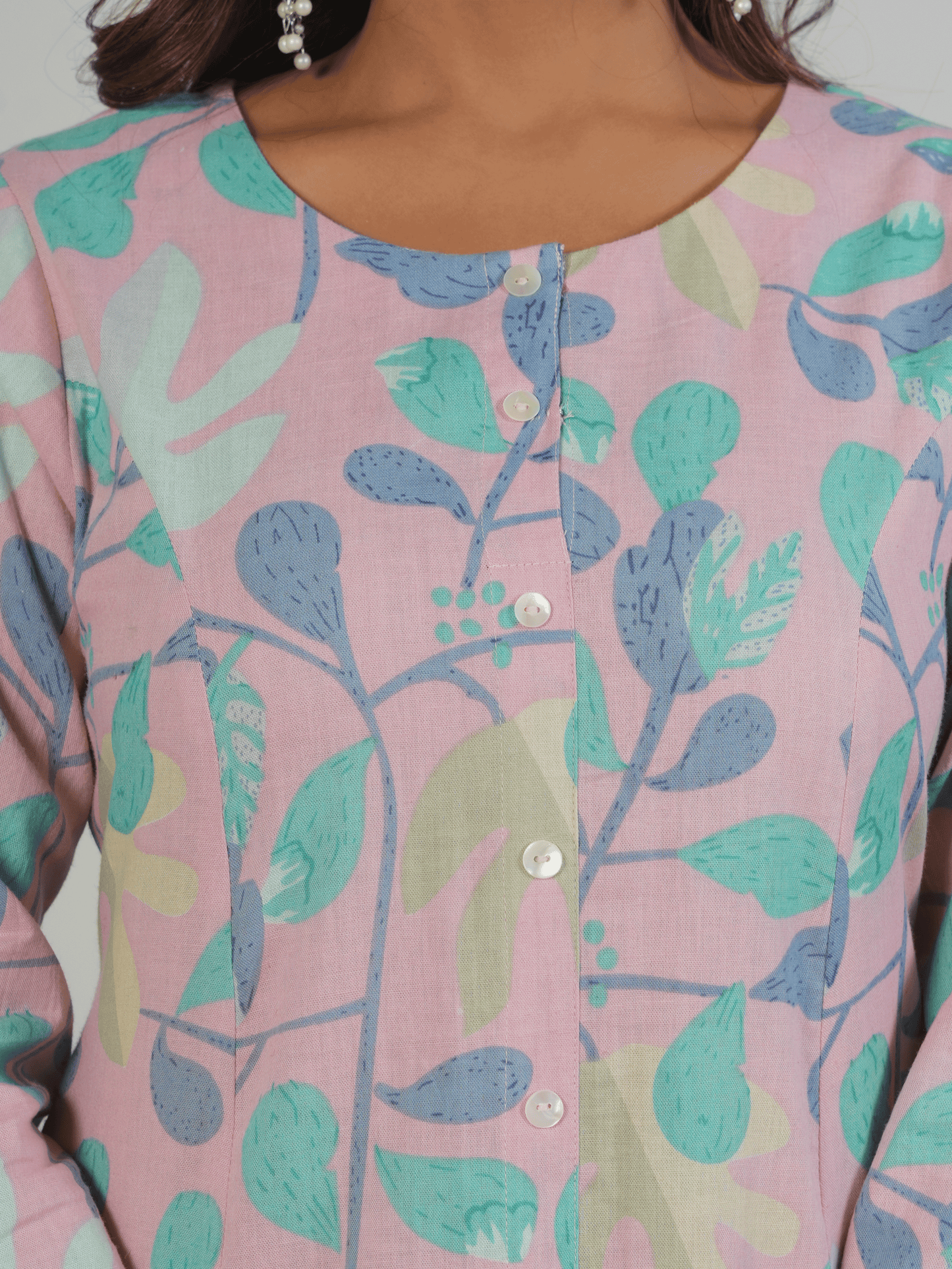 Linen Cotton Floral Flared Mauve Kurta