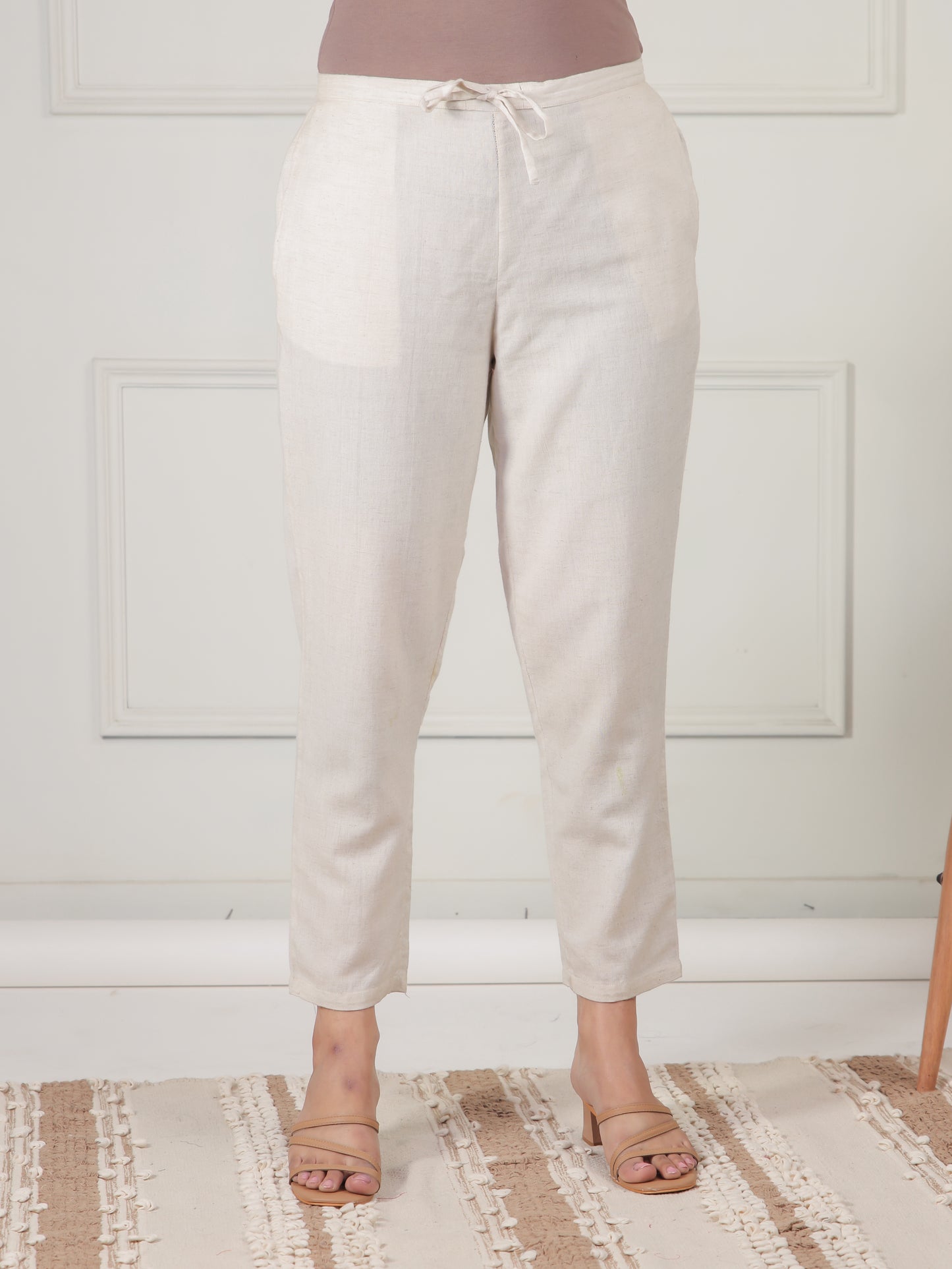 Linen Cotton Floral A-line Baby Pink Kurta