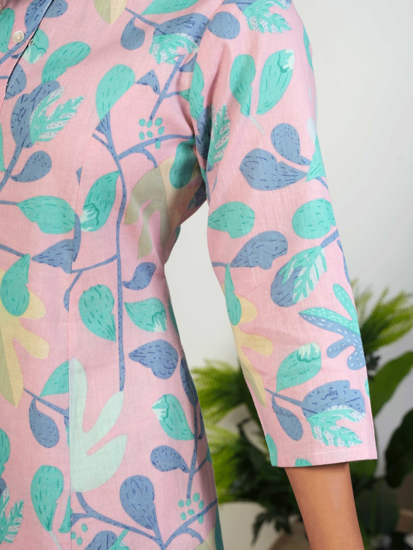 Linen Cotton Floral Flared Mauve Kurta