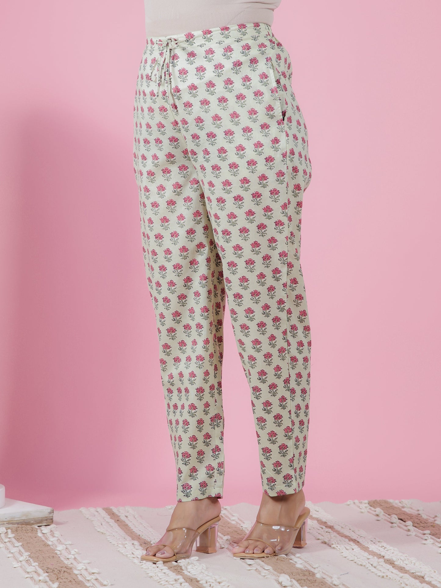 Soft Cotton Butti Green Tapered Trousers