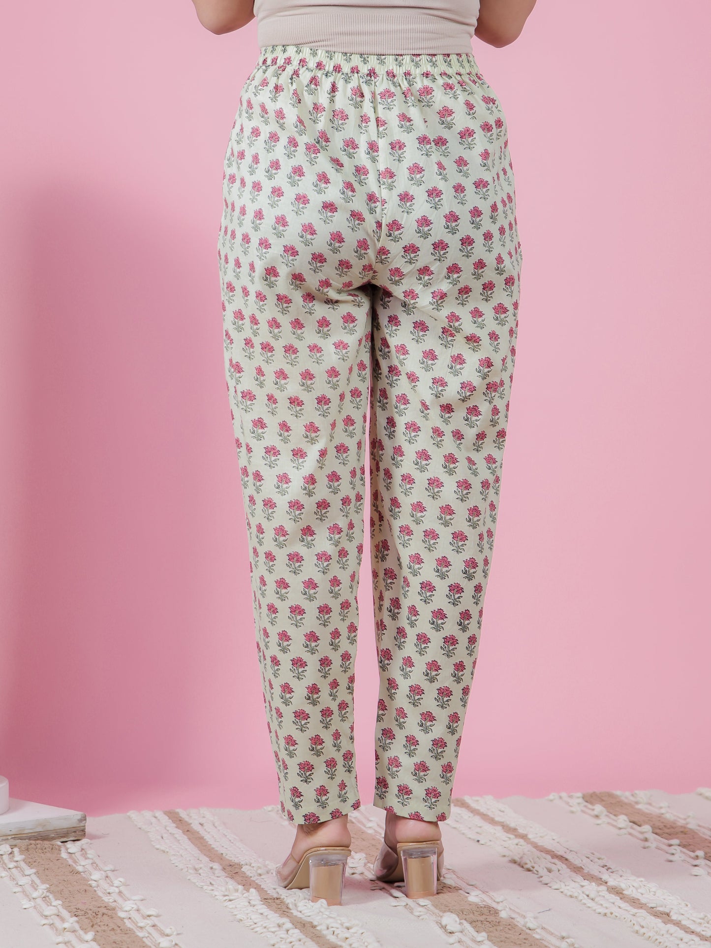 Soft Cotton Butti Green Tapered Trousers
