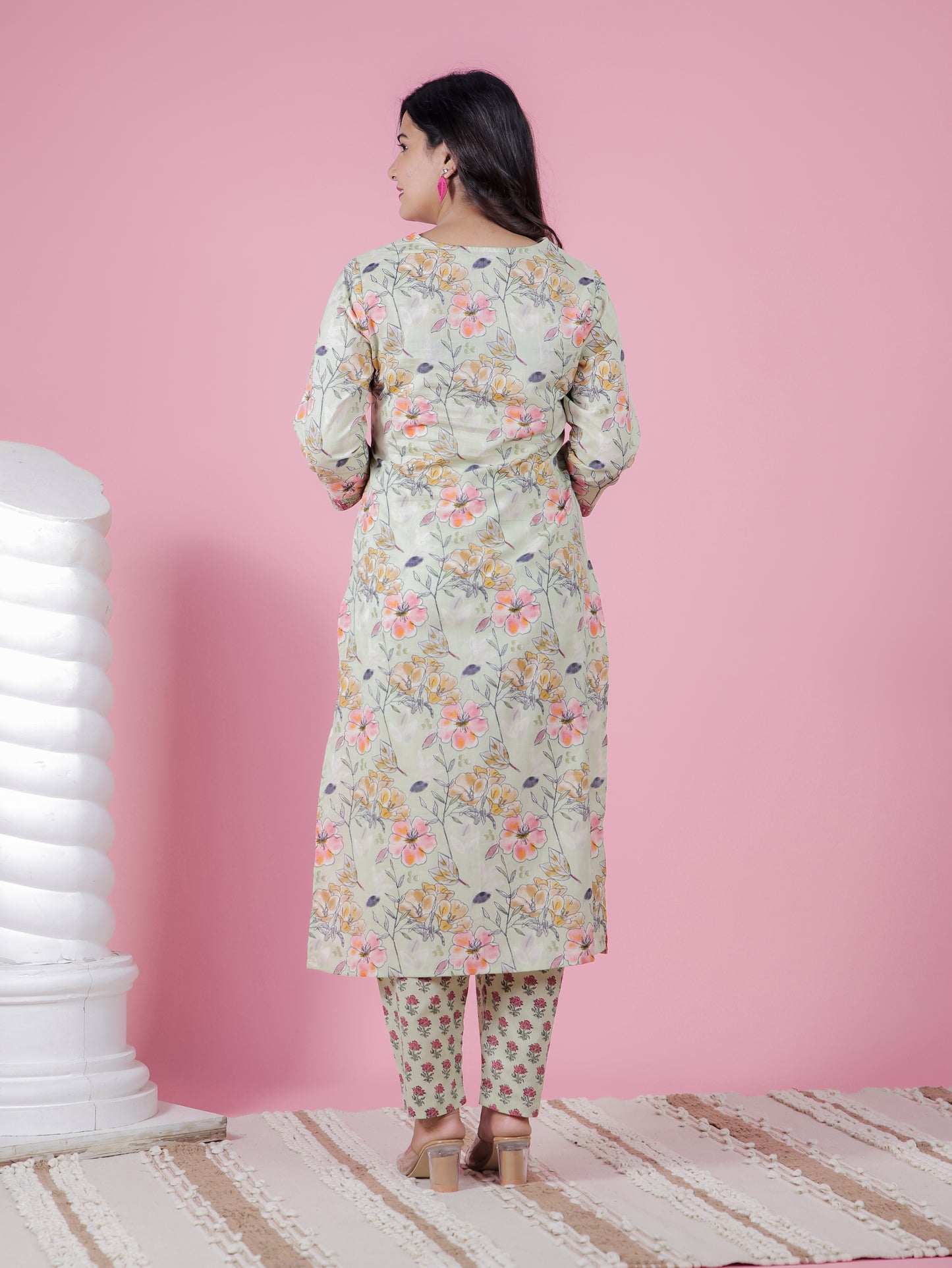 Soft Cotton Floral Straight Green Kurta