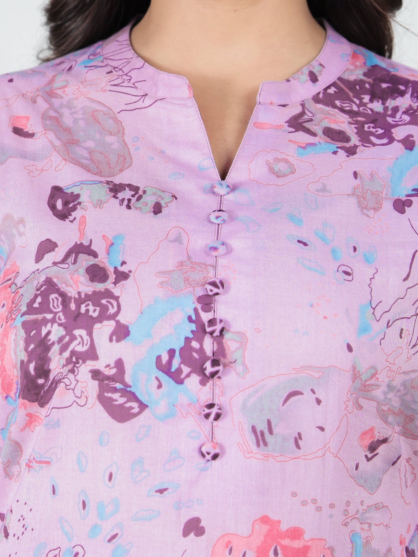Soft Cotton Abstract Straight Purple Kurta