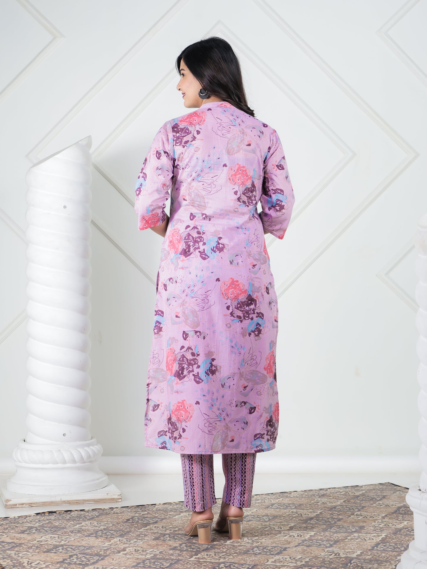 Soft Cotton Abstract Straight Purple Kurta