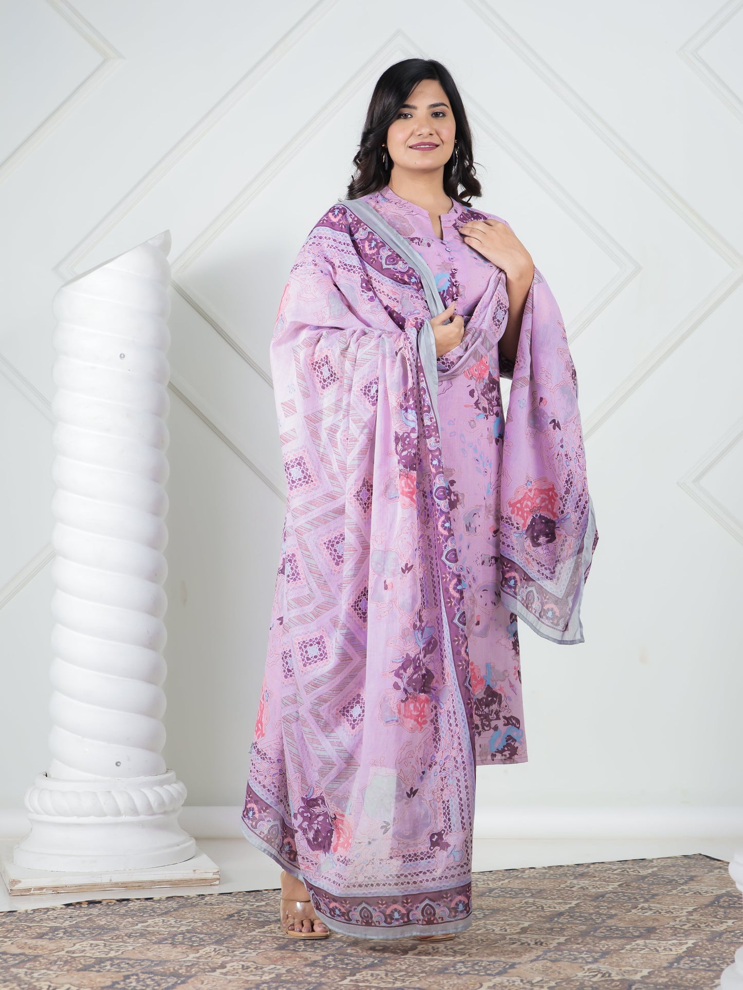Soft Cotton Abstract Straight Purple Kurta