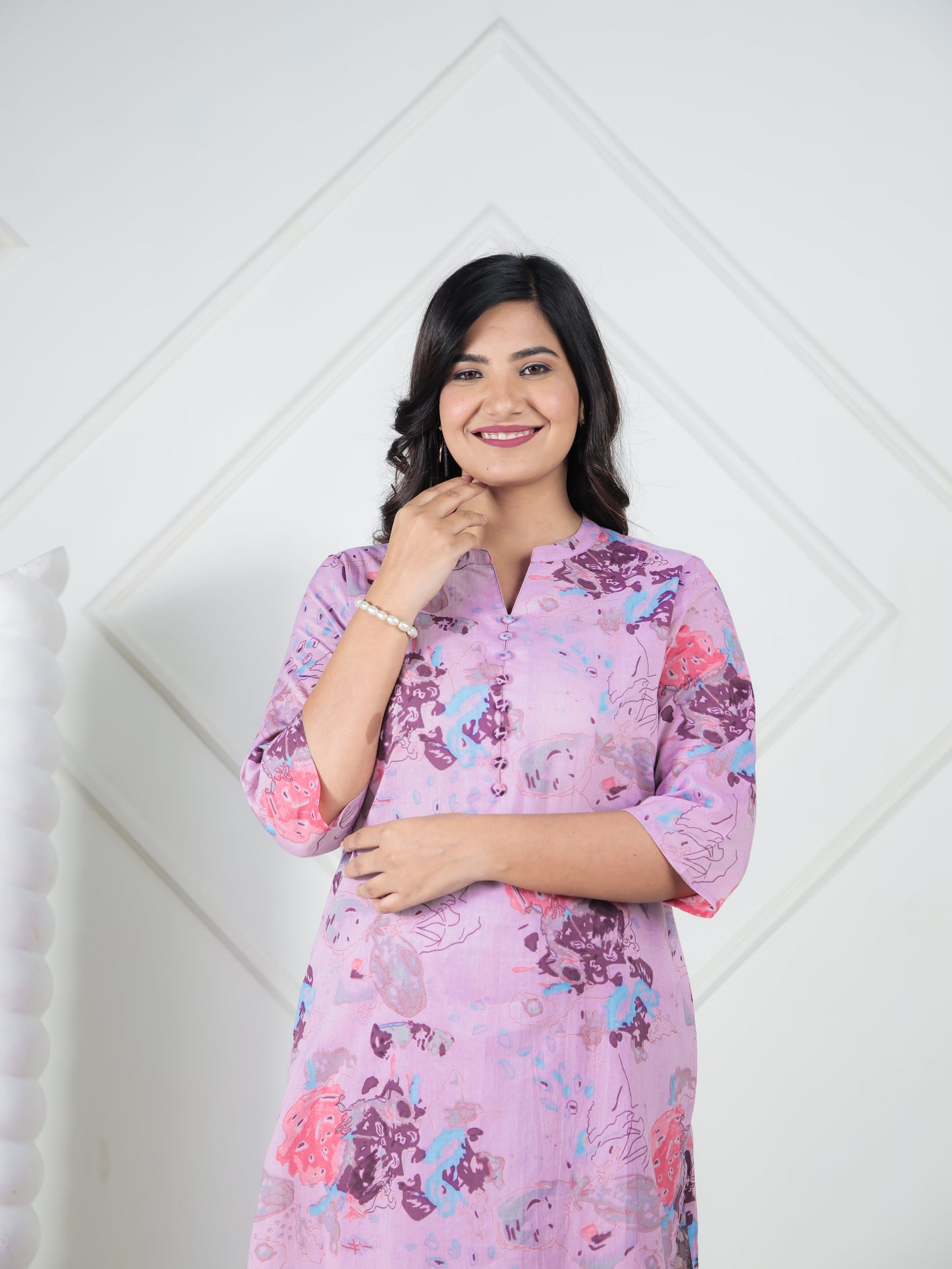 Soft Cotton Abstract Straight Purple Kurta