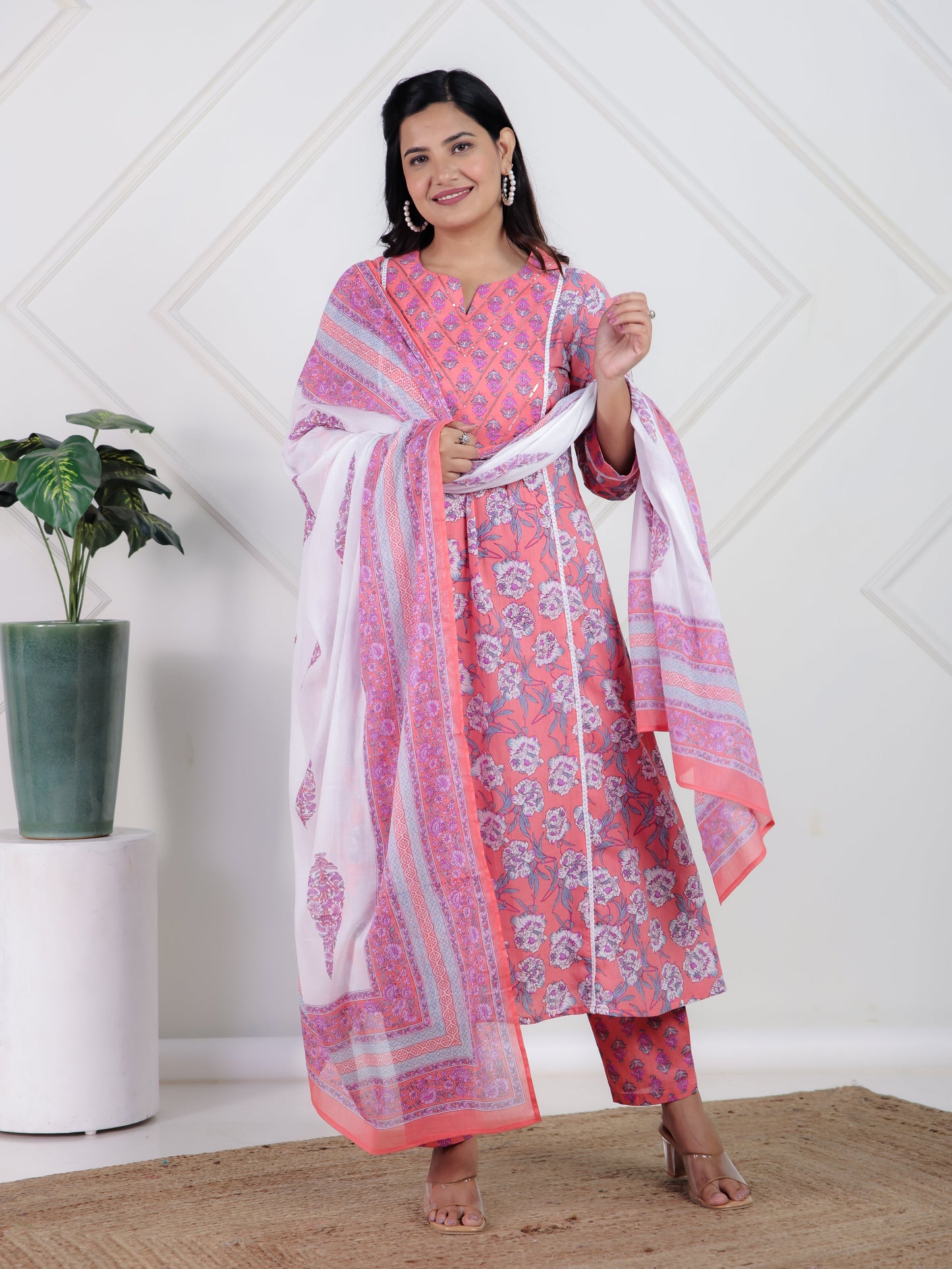 Cotton Voile Floral White Dupatta