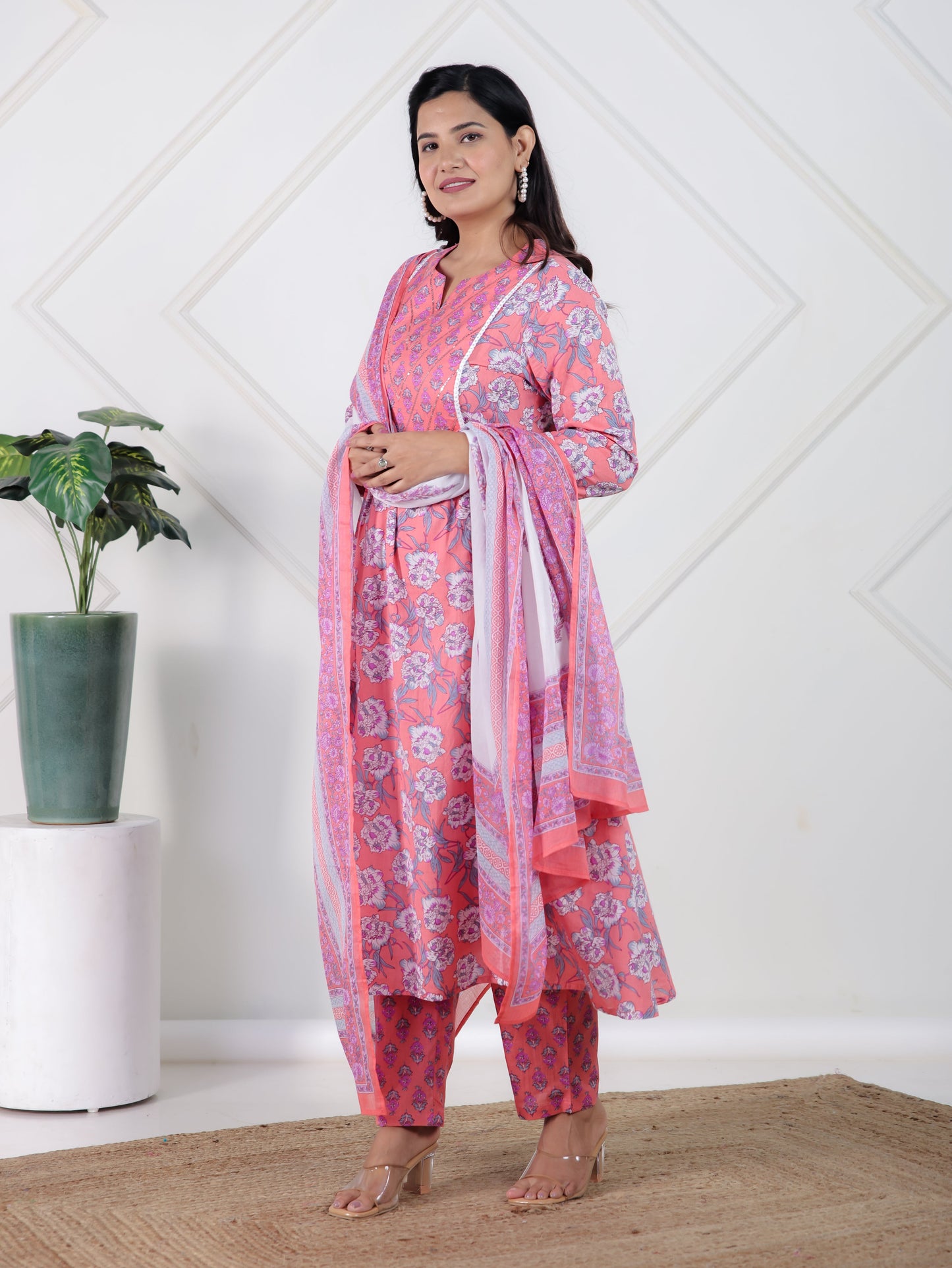 Cotton Voile Floral White Dupatta