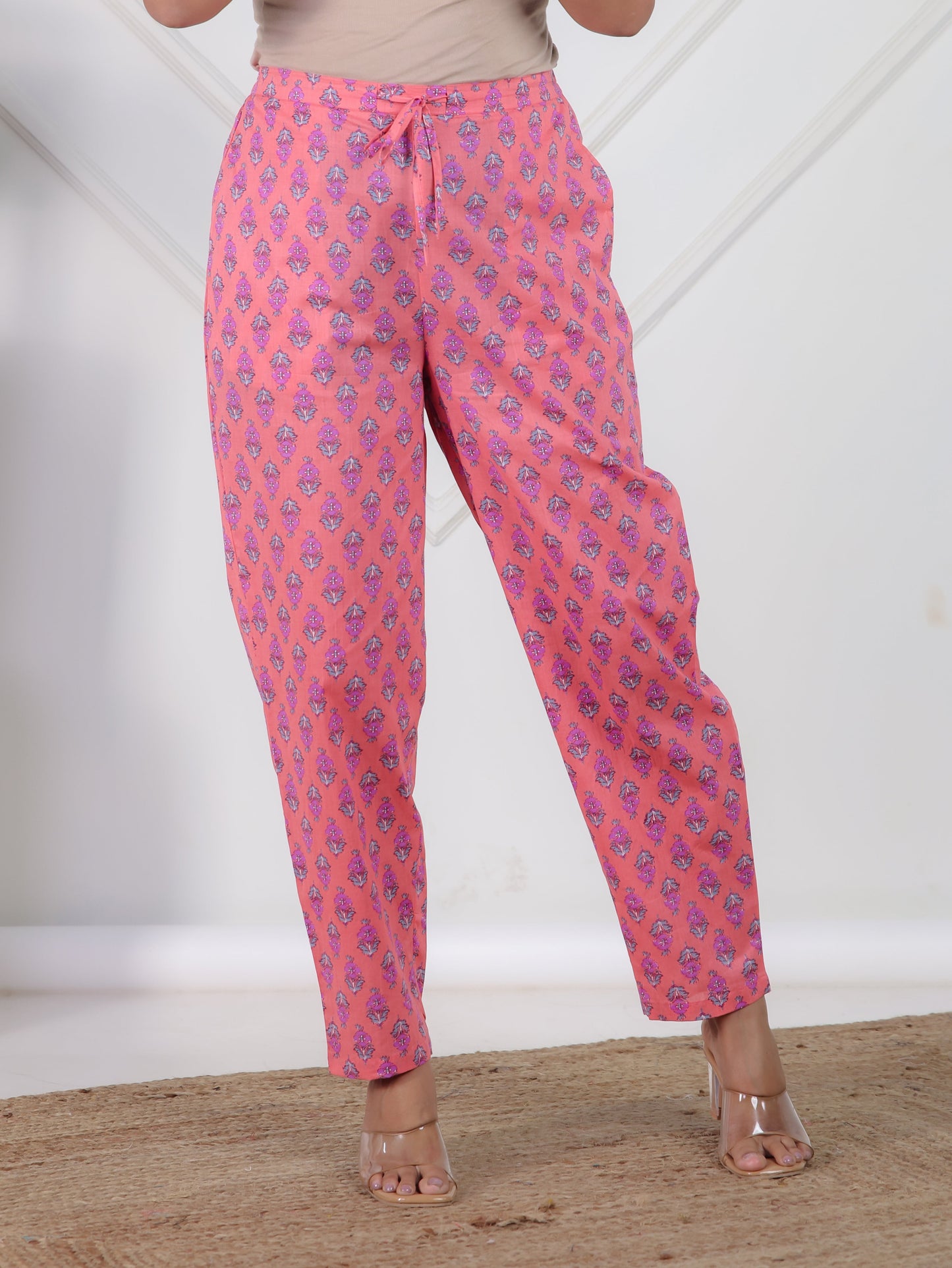 Embroidered Soft Cotton Floral Panelled Peach Kurta