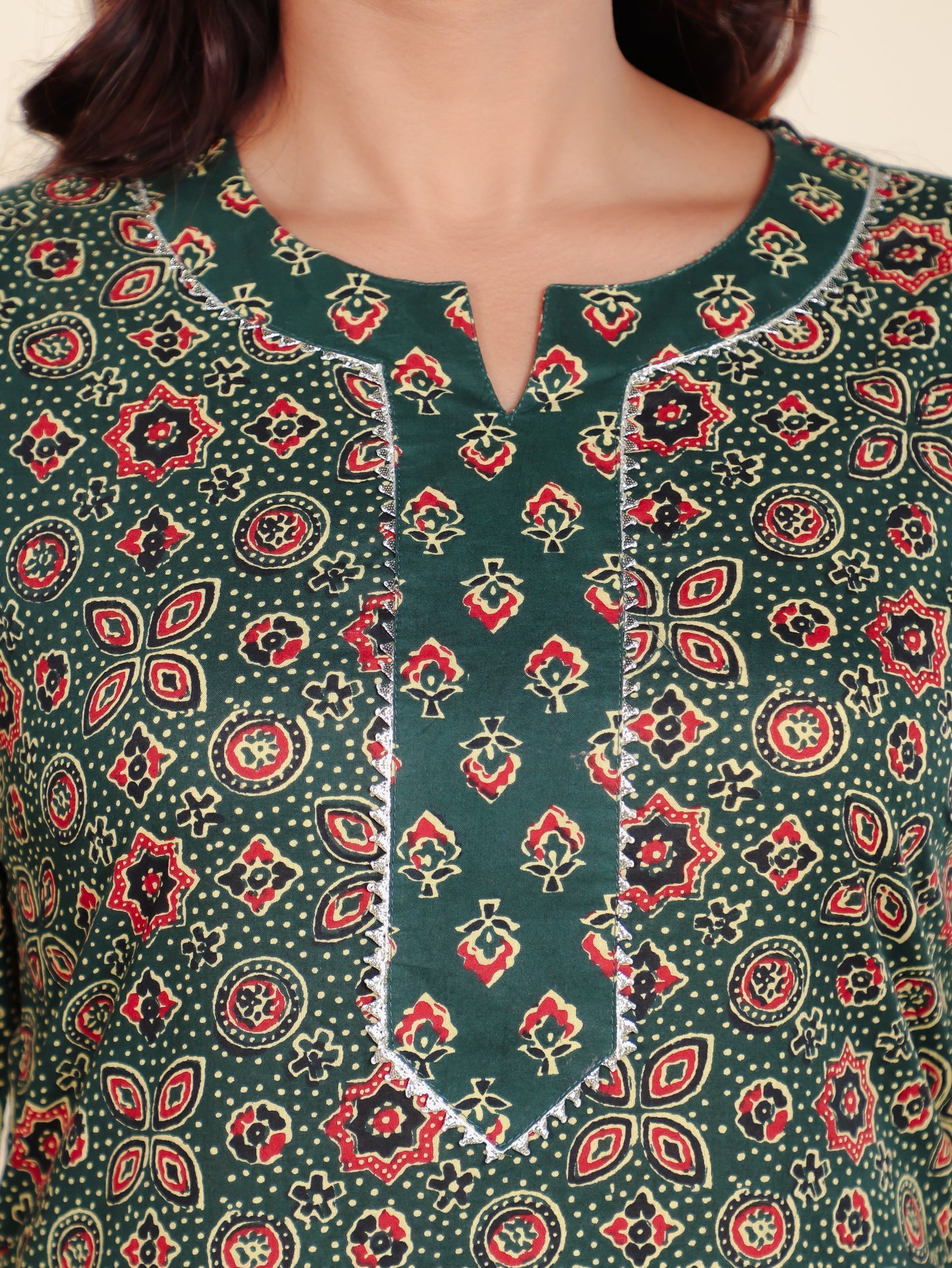 Soft Cotton Floral Straight Green Kurta