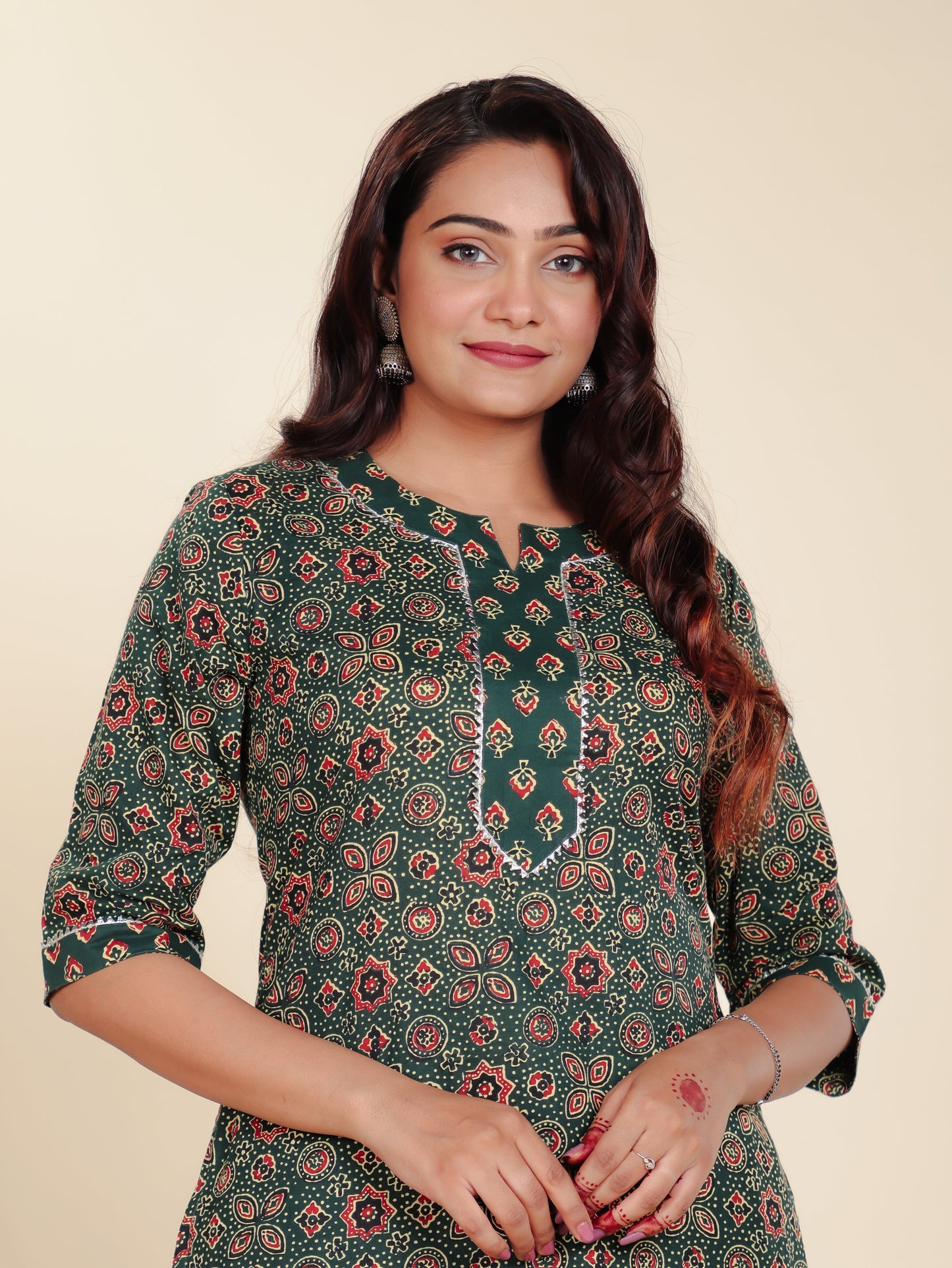 Soft Cotton Floral Straight Green Kurta